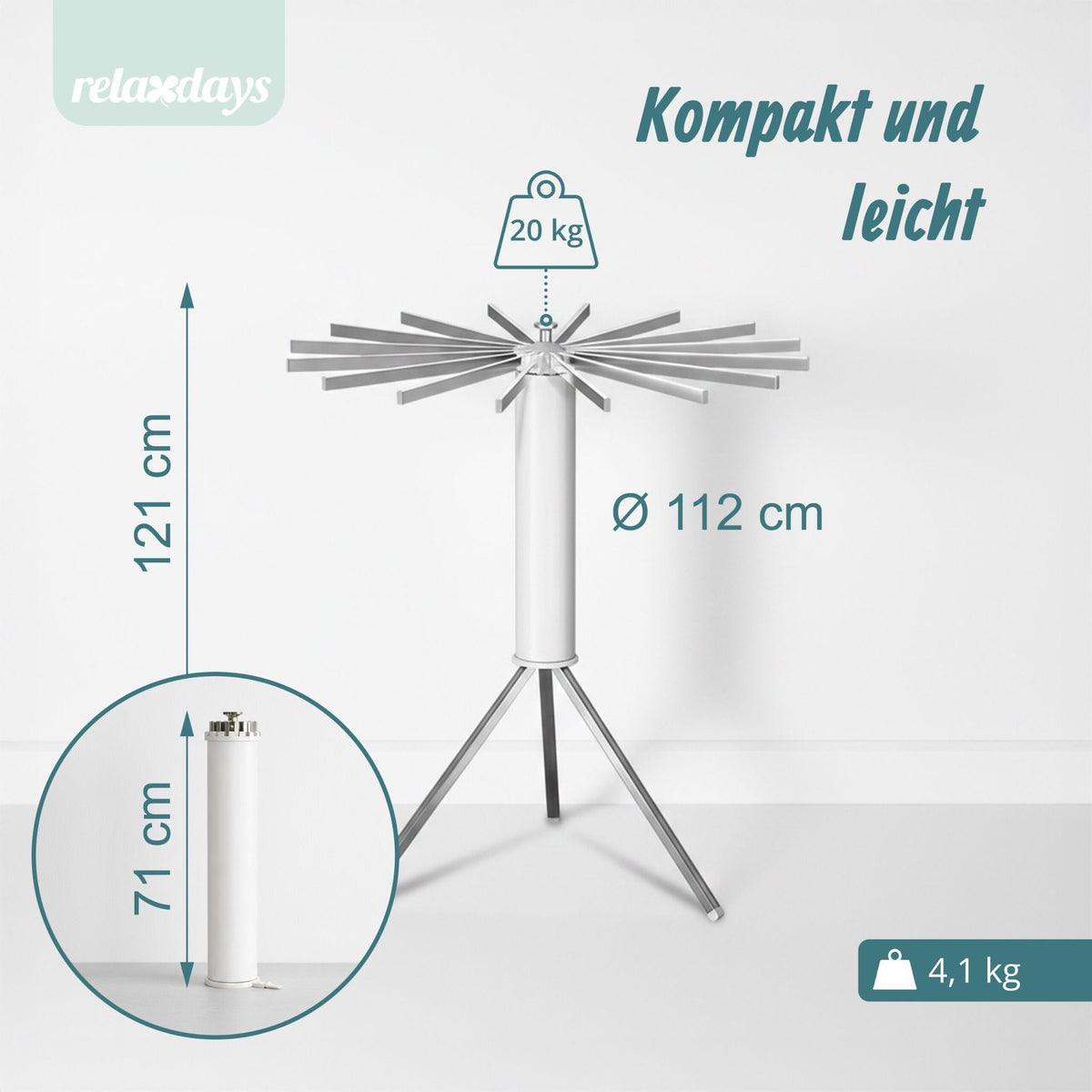 Ausziehbarer Wäscheständer Oktopus Weiss-Silber von Relaxdays