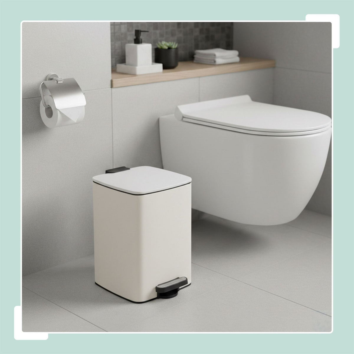 Mülleimer Küche 12L Beige-Schwarz-Silber von Relaxdays