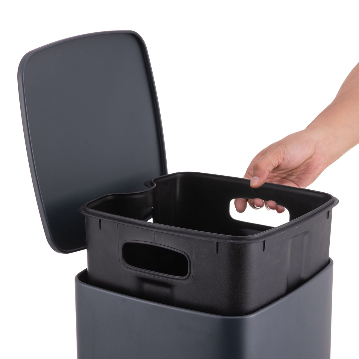 Mülleimer Küche 12L Schwarz-Silber-Grau von Relaxdays