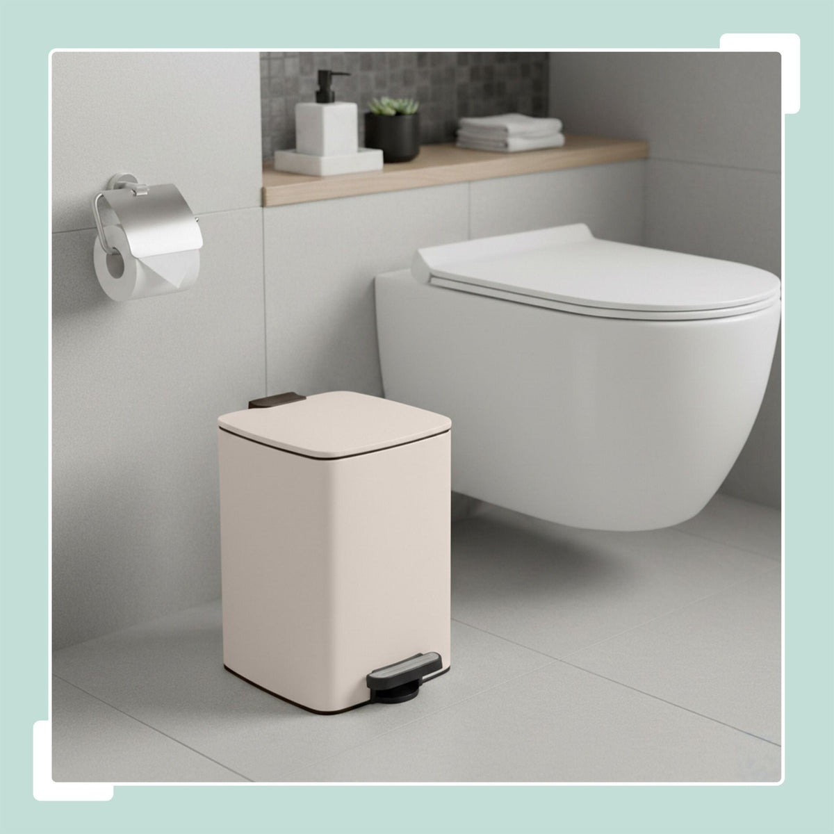 Mülleimer Küche 20L Beige-Schwarz-Silber von Relaxdays
