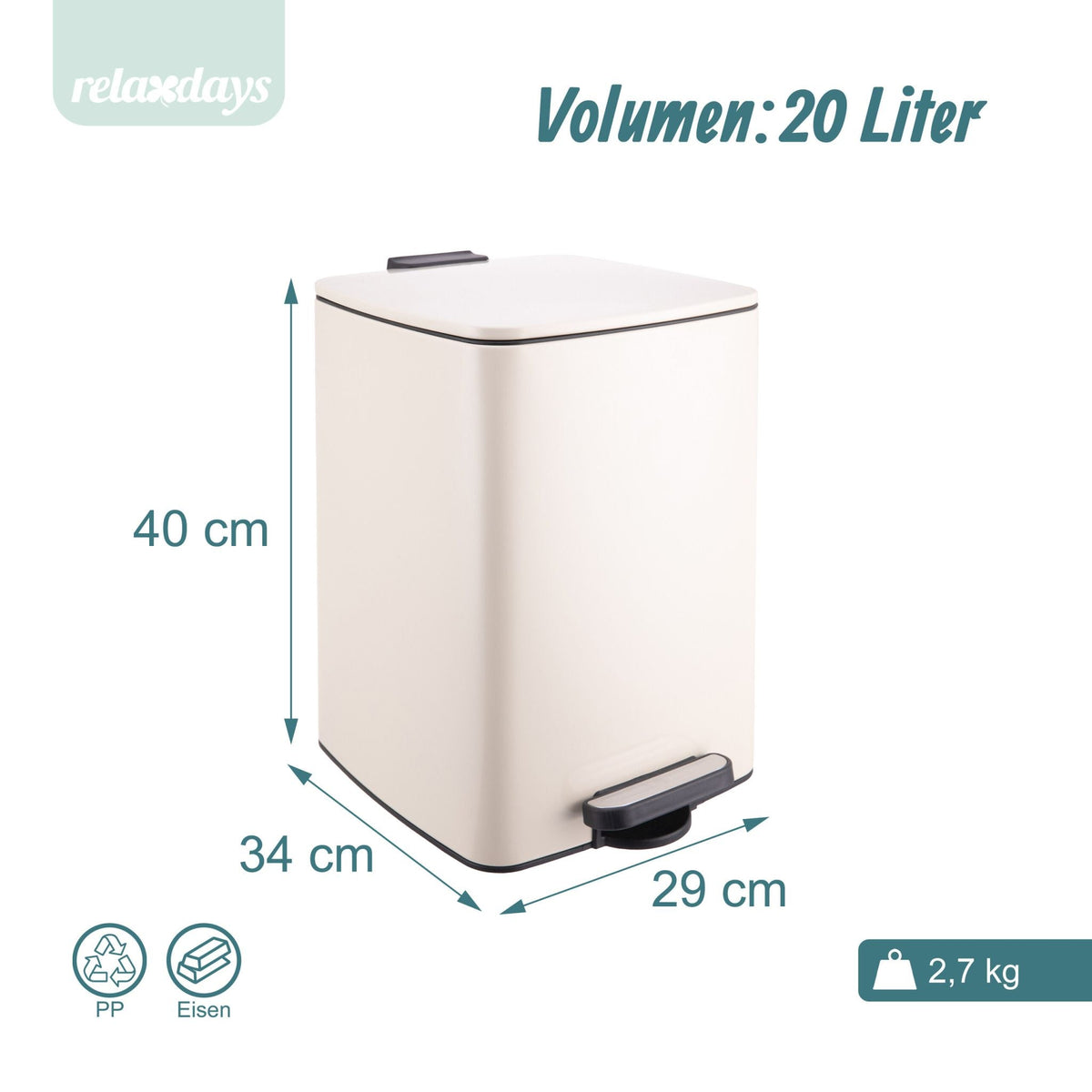 Mülleimer Küche 20L Beige-Schwarz-Silber von Relaxdays