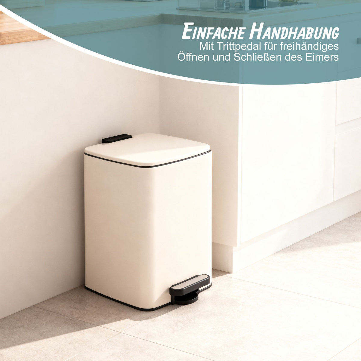 Mülleimer Küche 20L Beige-Schwarz-Silber von Relaxdays