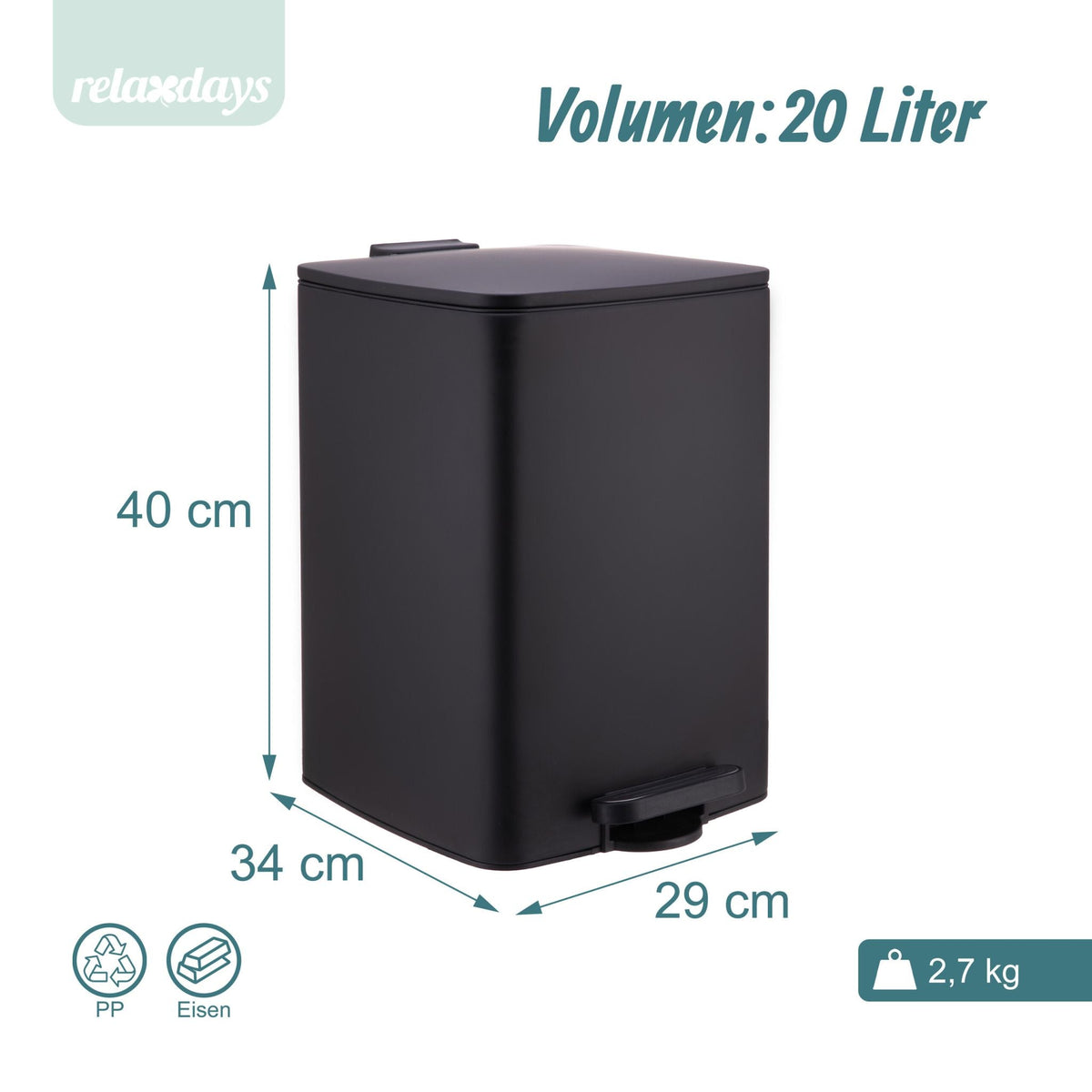 Mülleimer Küche 20L Schwarz-Silber von Relaxdays