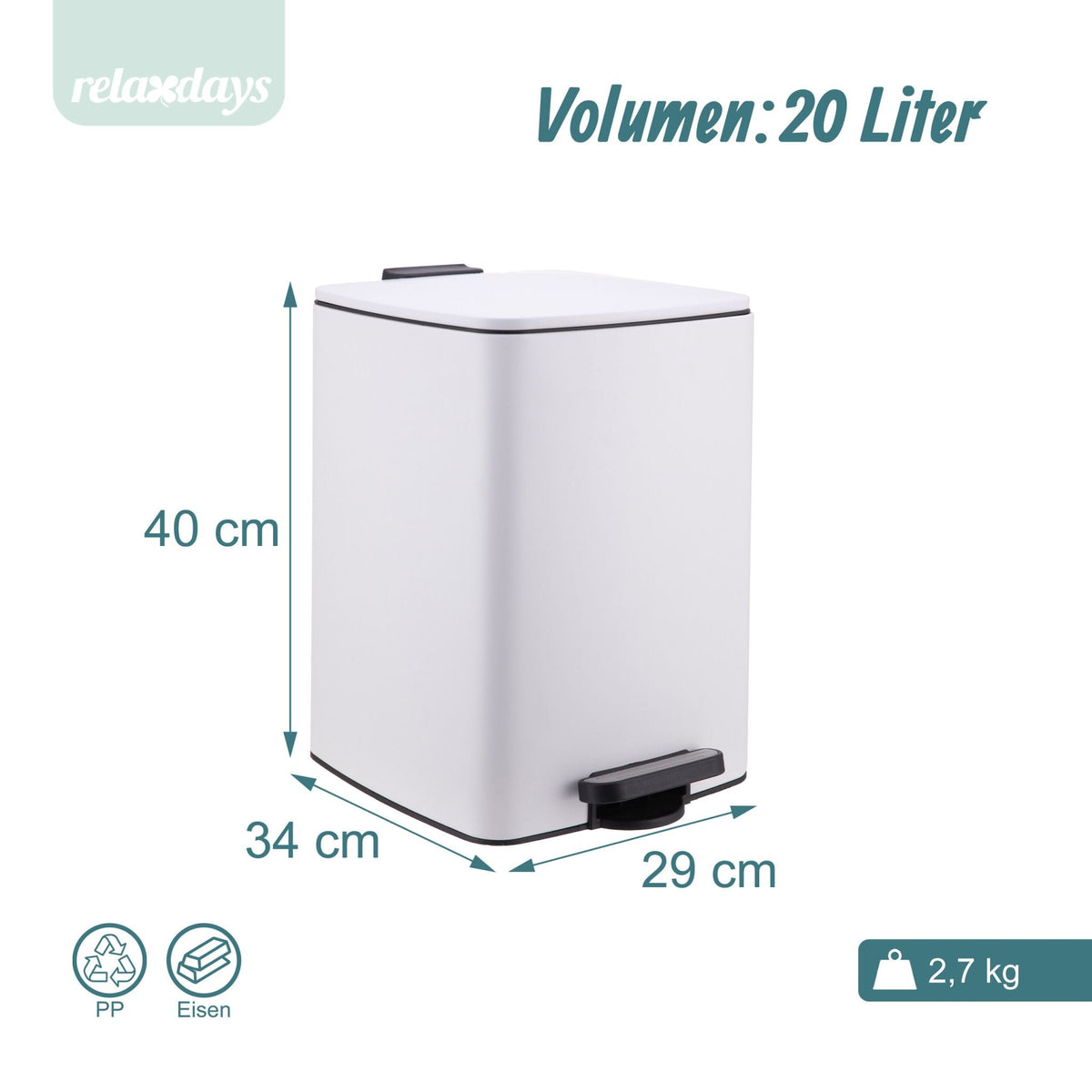 Mülleimer Küche 20L Weiss-Schwarz-Silber von Relaxdays
