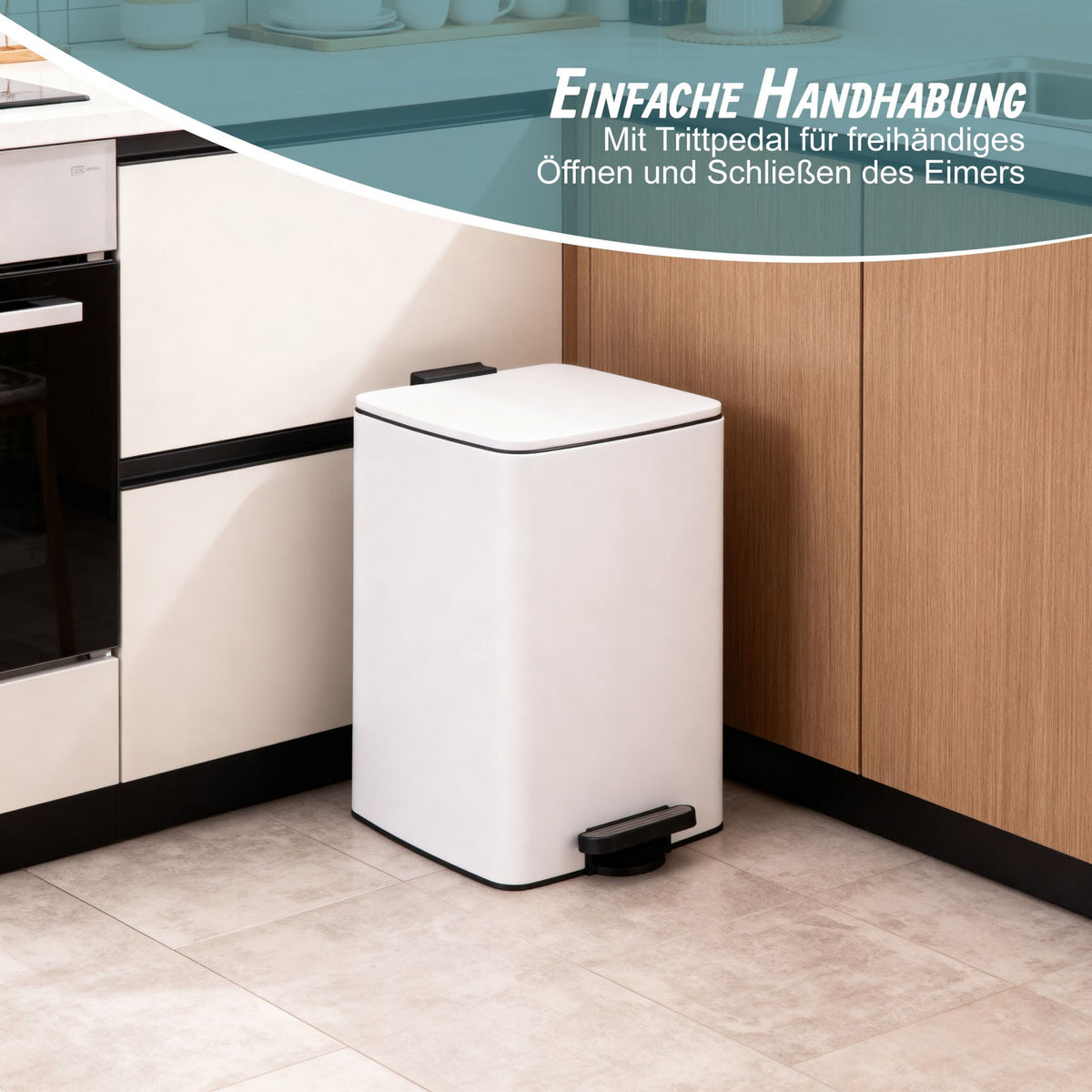 Mülleimer Küche 20L Weiss-Schwarz-Silber von Relaxdays