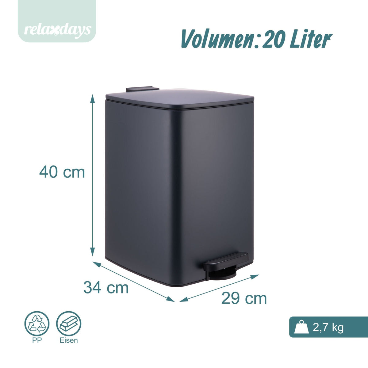 Mülleimer Küche 20L Schwarz-Silber-Grau von Relaxdays