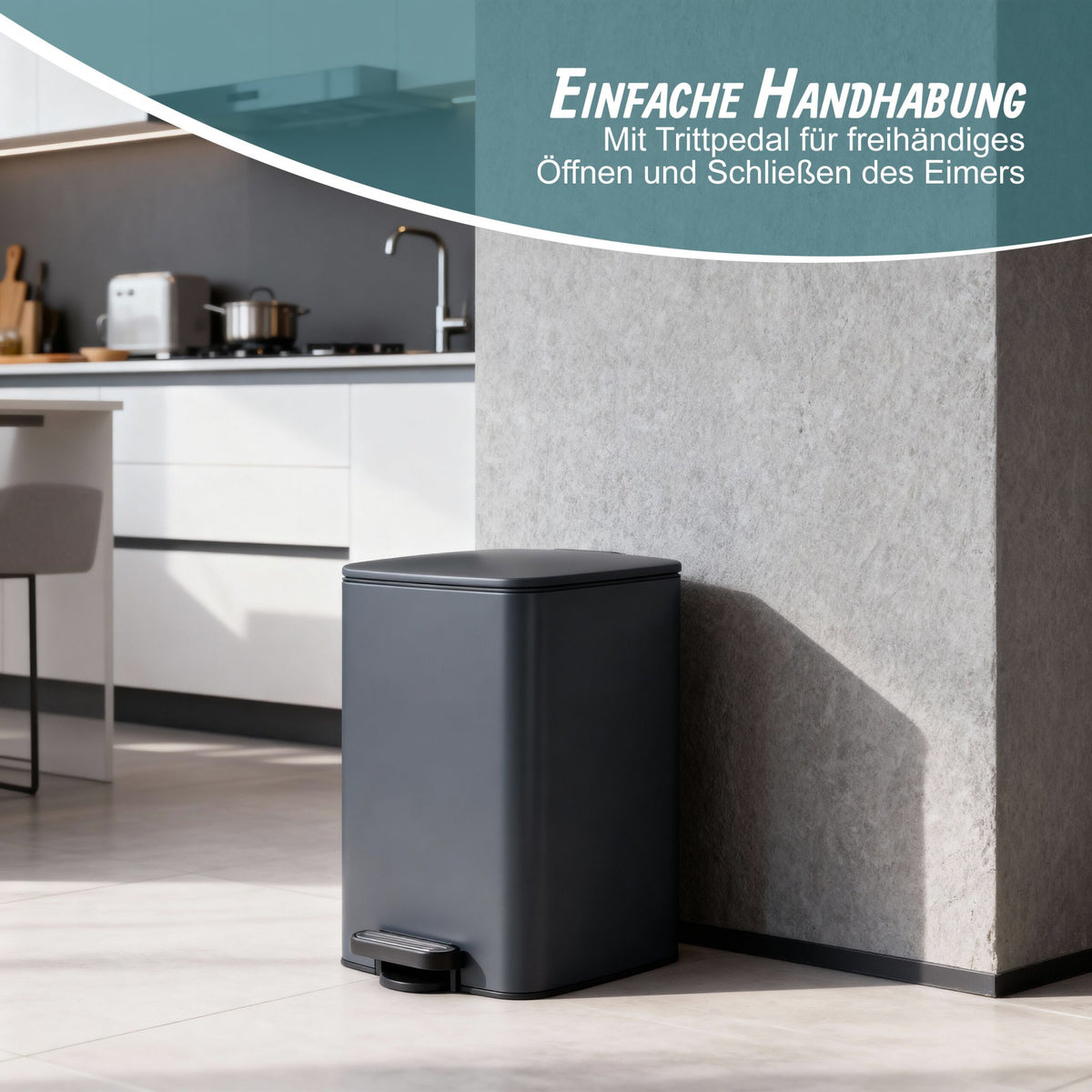 Mülleimer Küche 20L Schwarz-Silber-Grau von Relaxdays