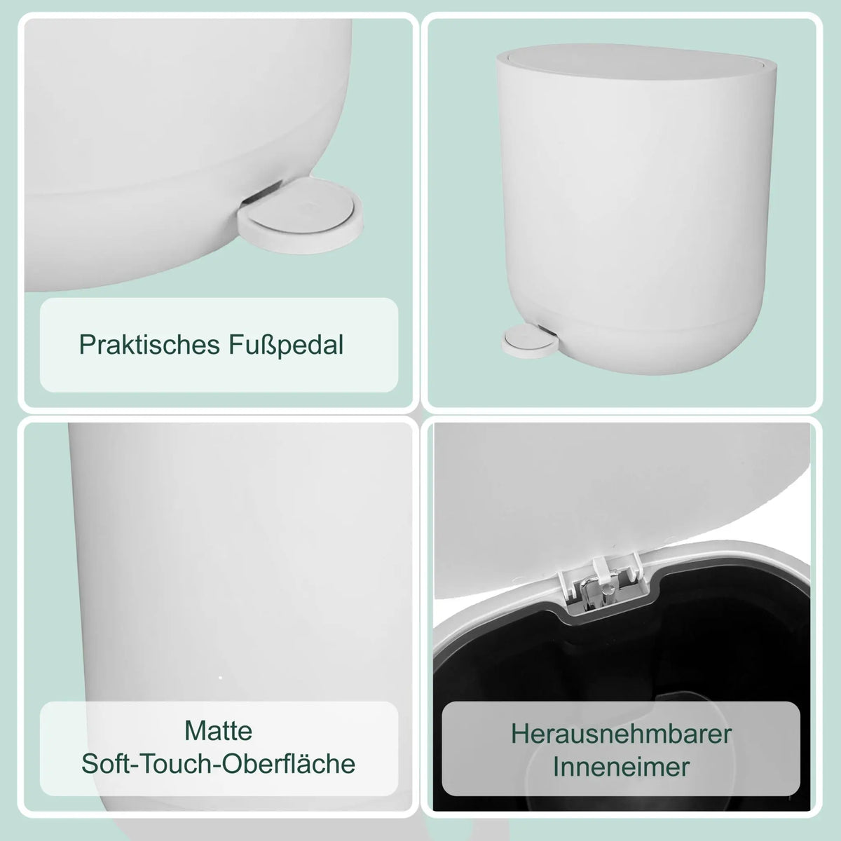 Mülleimer mit Softclose 7 l Weiss von Relaxdays