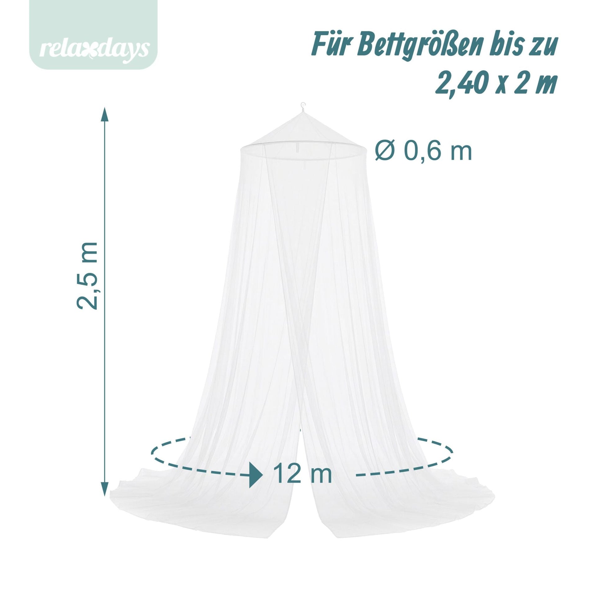 Moskitonetz Bett 250cm Weiss von Relaxdays