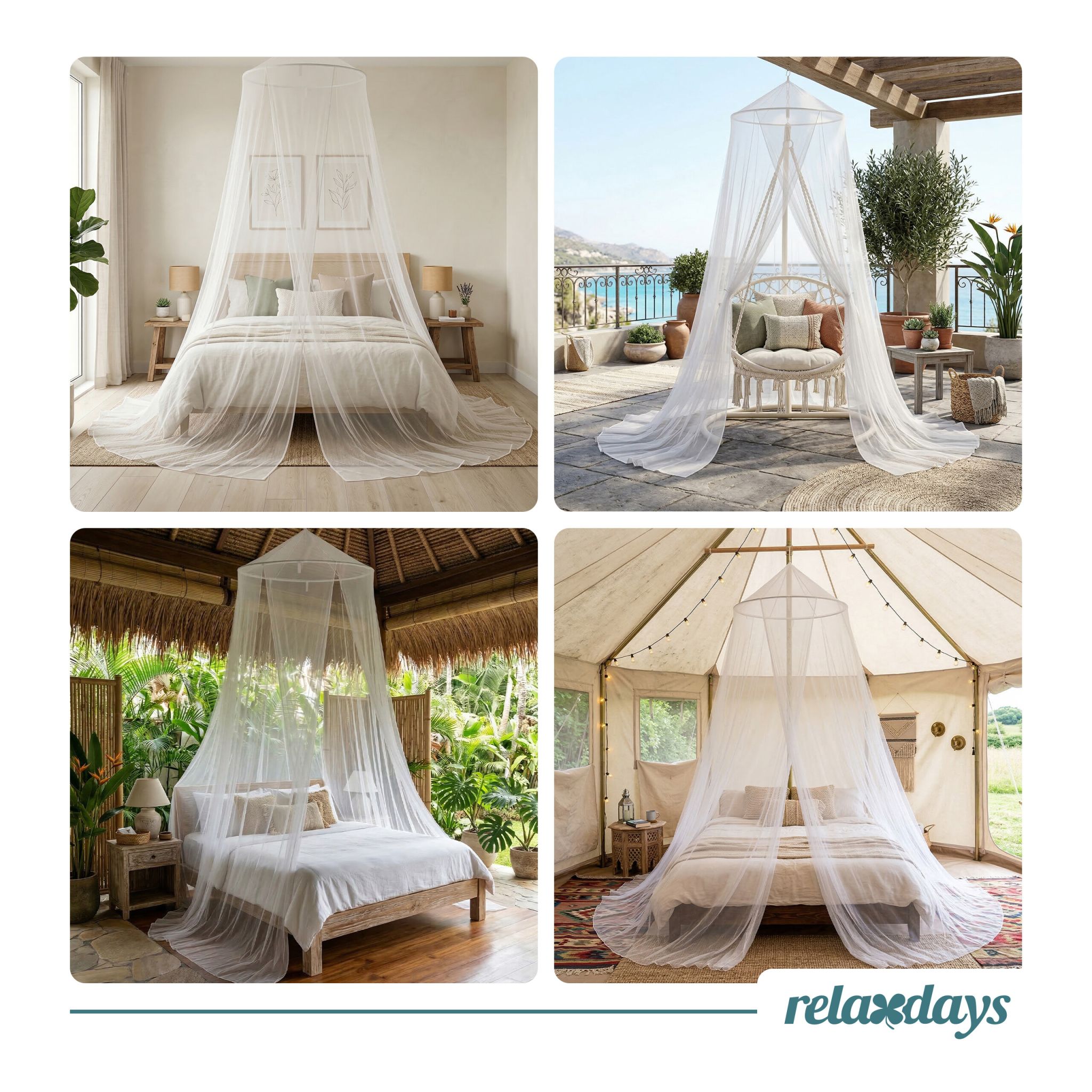 Moskitonetz Bett 250cm Weiss von Relaxdays
