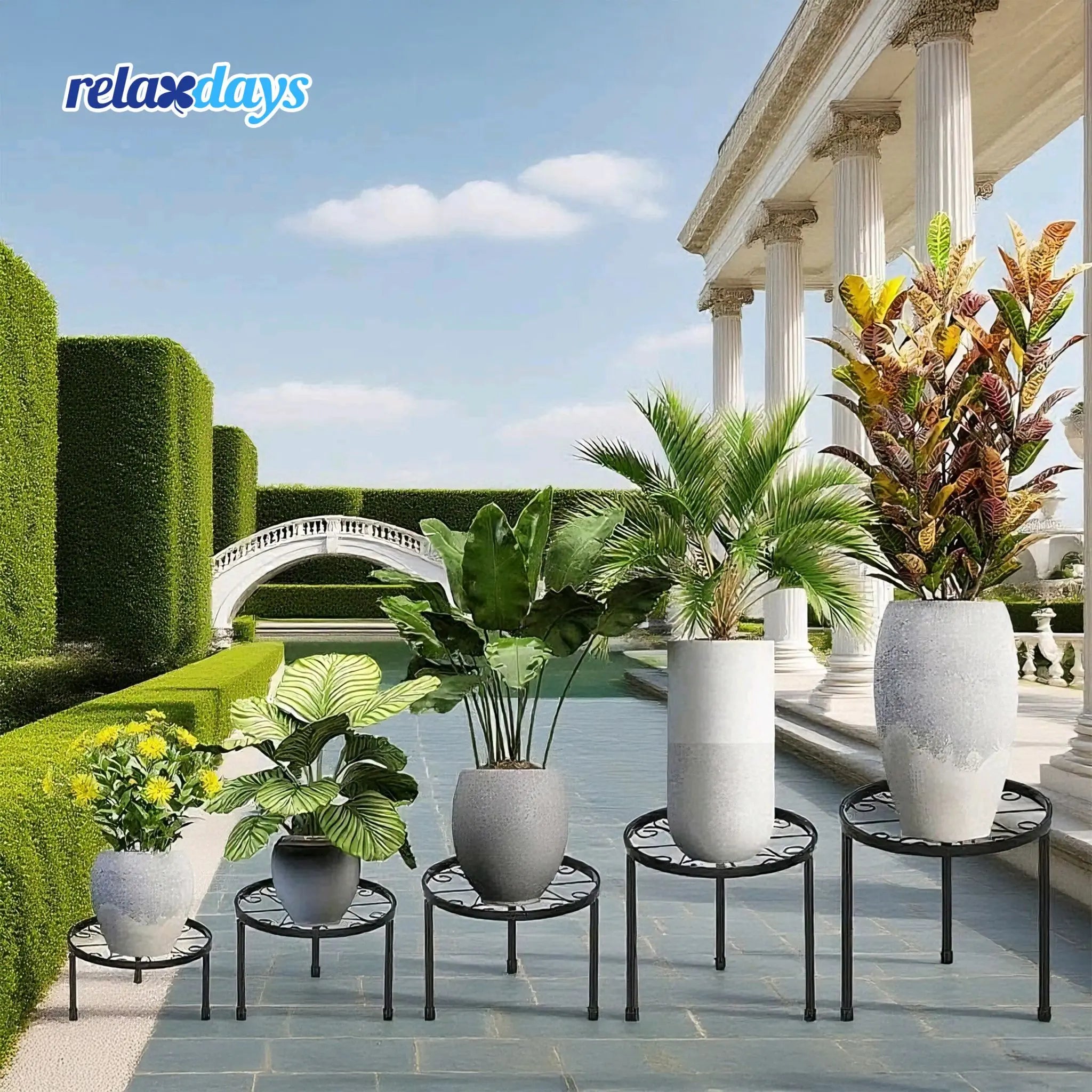 Runde Blumenständer 5er-Set Schwarz von Relaxdays