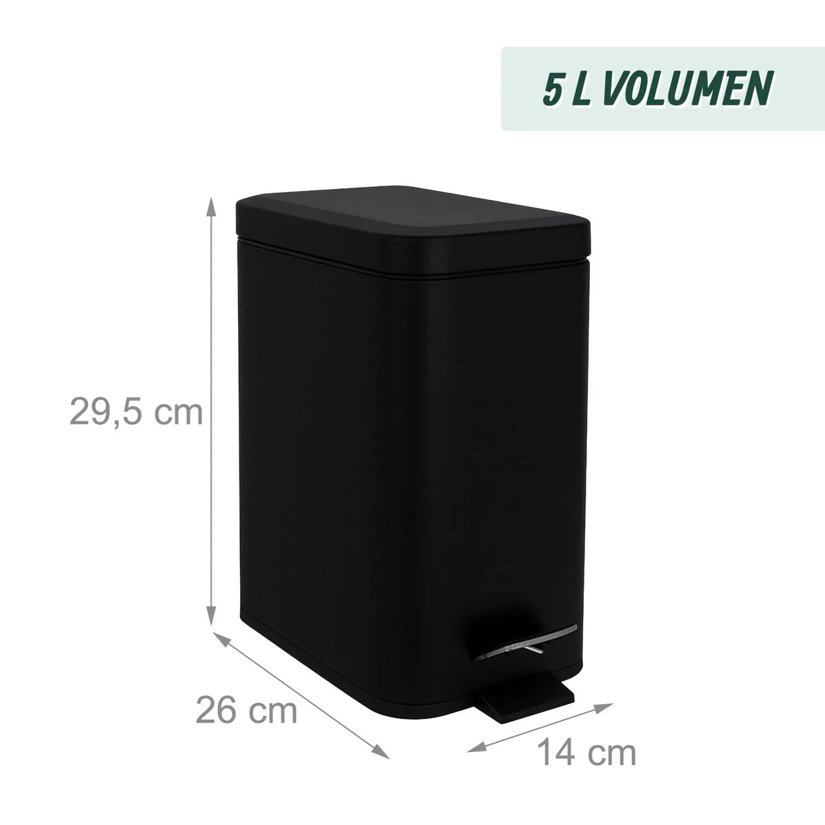 Bad Mülleimer 5 l Softclose Schwarz-Silber von Relaxdays