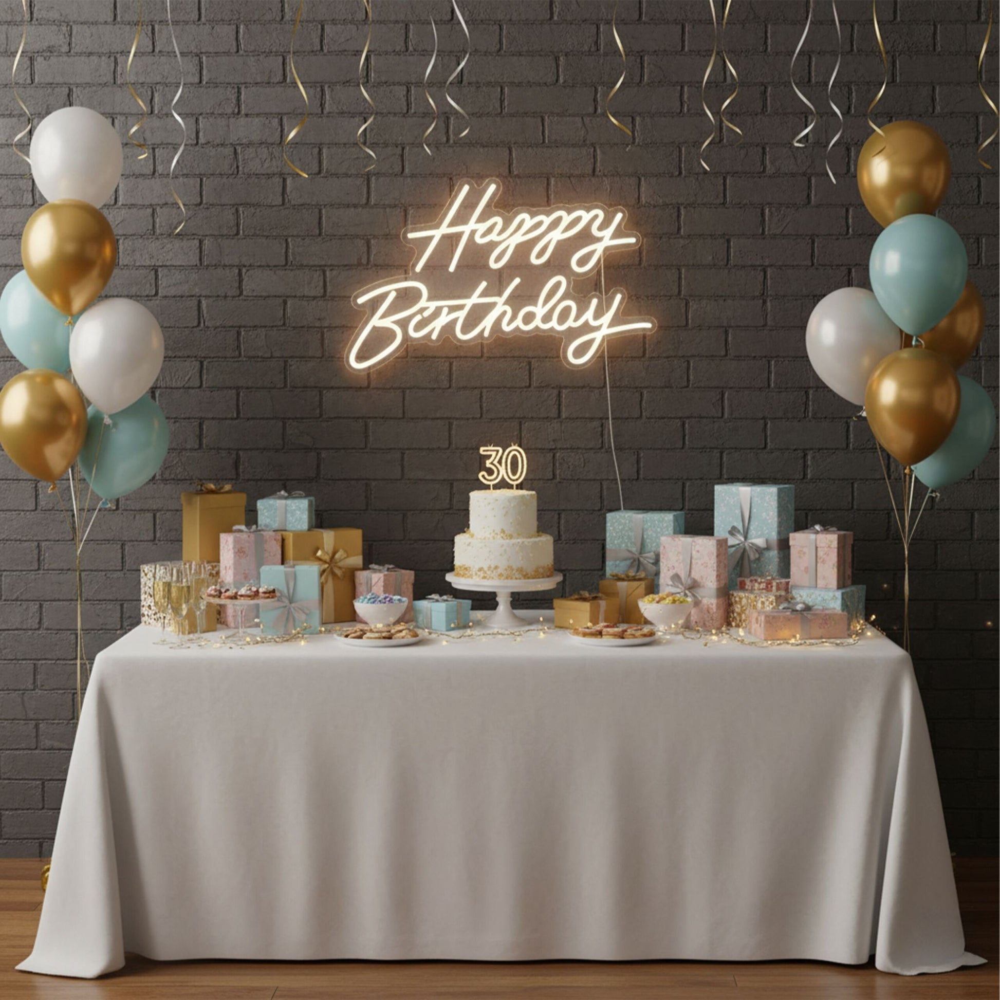 LED Schild Happy Birthday Creme von Relaxdays