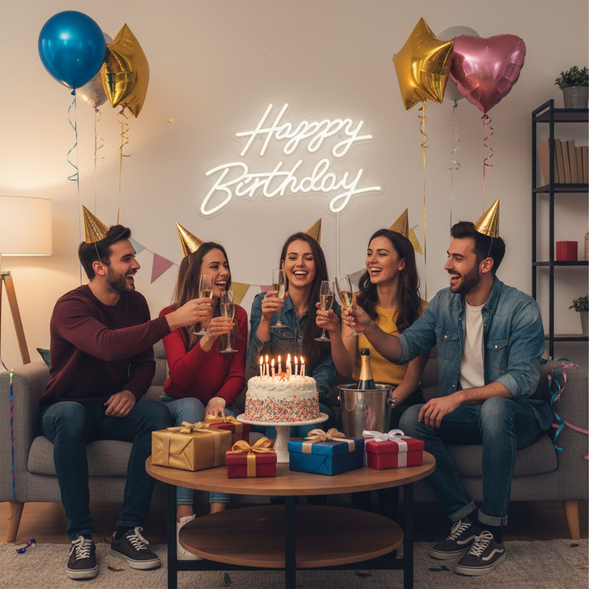 LED Schild Happy Birthday Weiss von Relaxdays