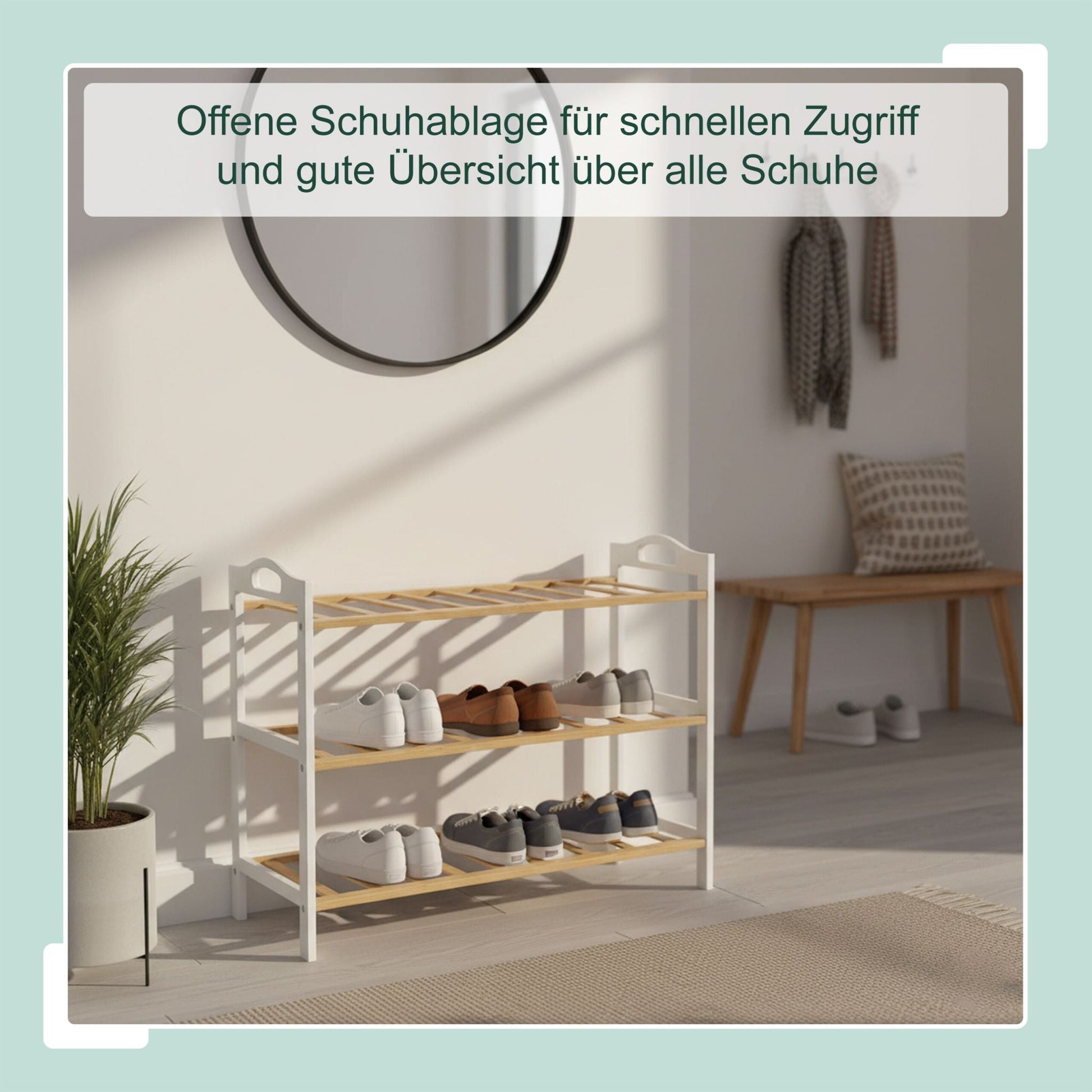 Schuhregal Bambus Weiss-Hellbraun von Relaxdays