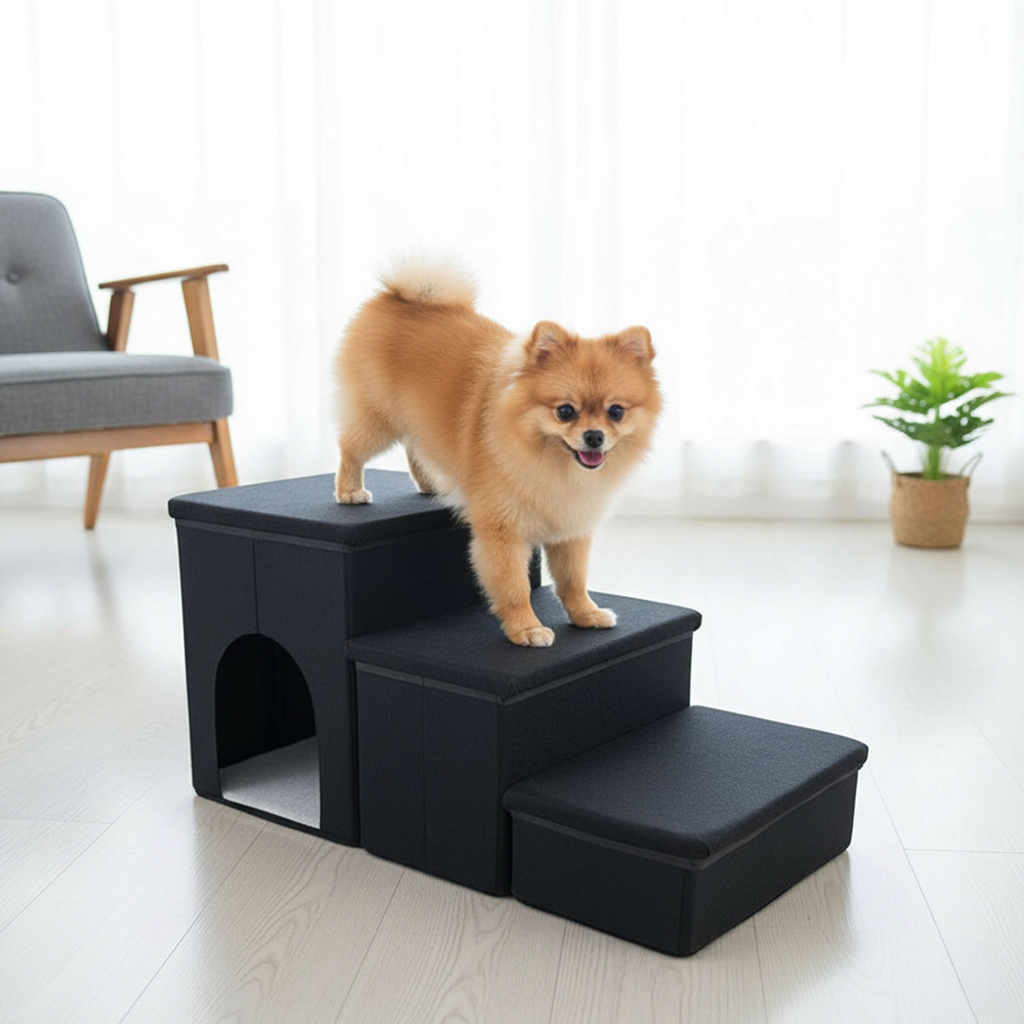Faltbare Hundetreppe mit 3 Stufen Schwarz von Relaxdays