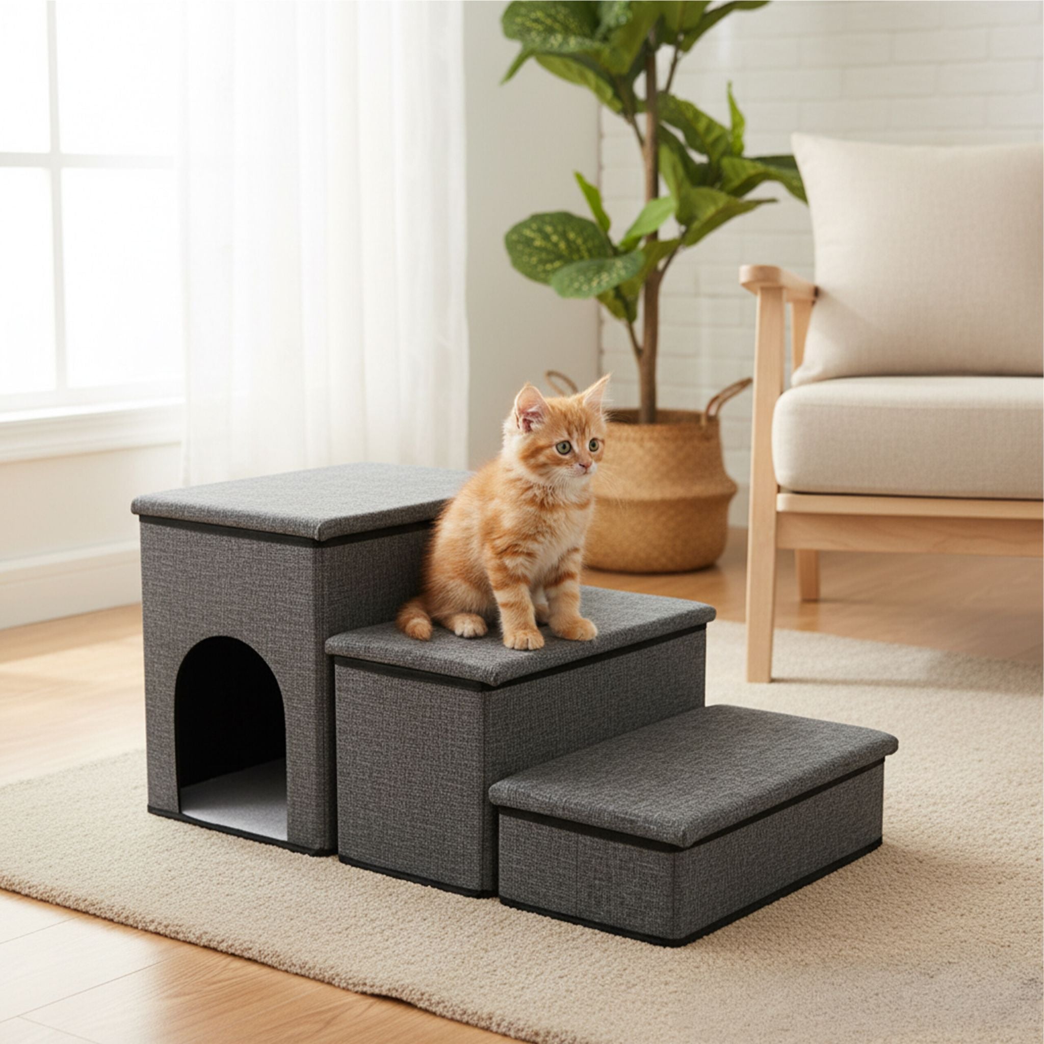 Faltbare Hundetreppe mit 3 Stufen Anthrazit von Relaxdays