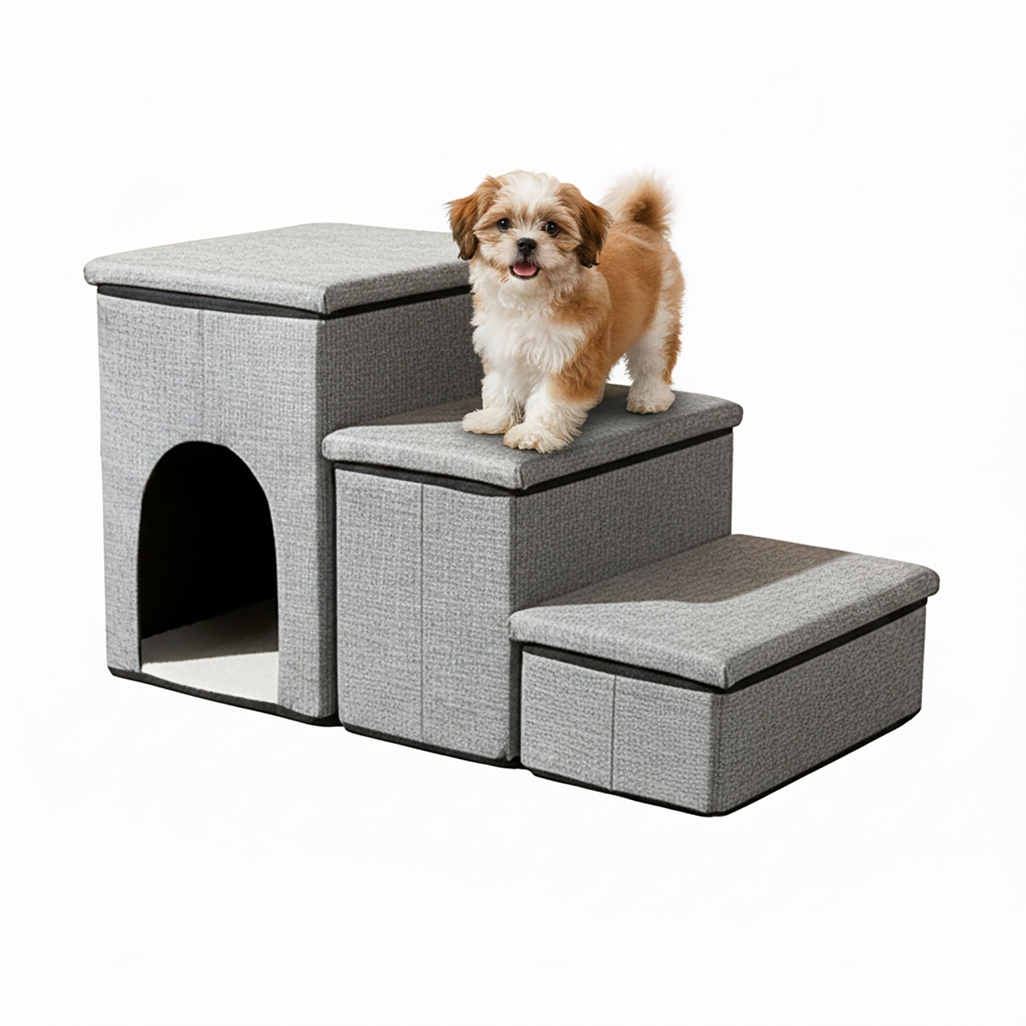 Faltbare Hundetreppe mit 3 Stufen Grau von Relaxdays