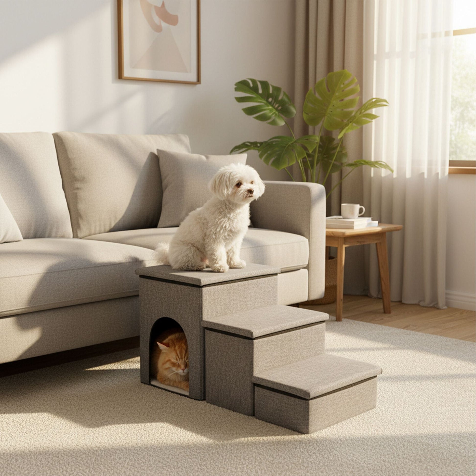 Faltbare Hundetreppe mit 3 Stufen Grau von Relaxdays