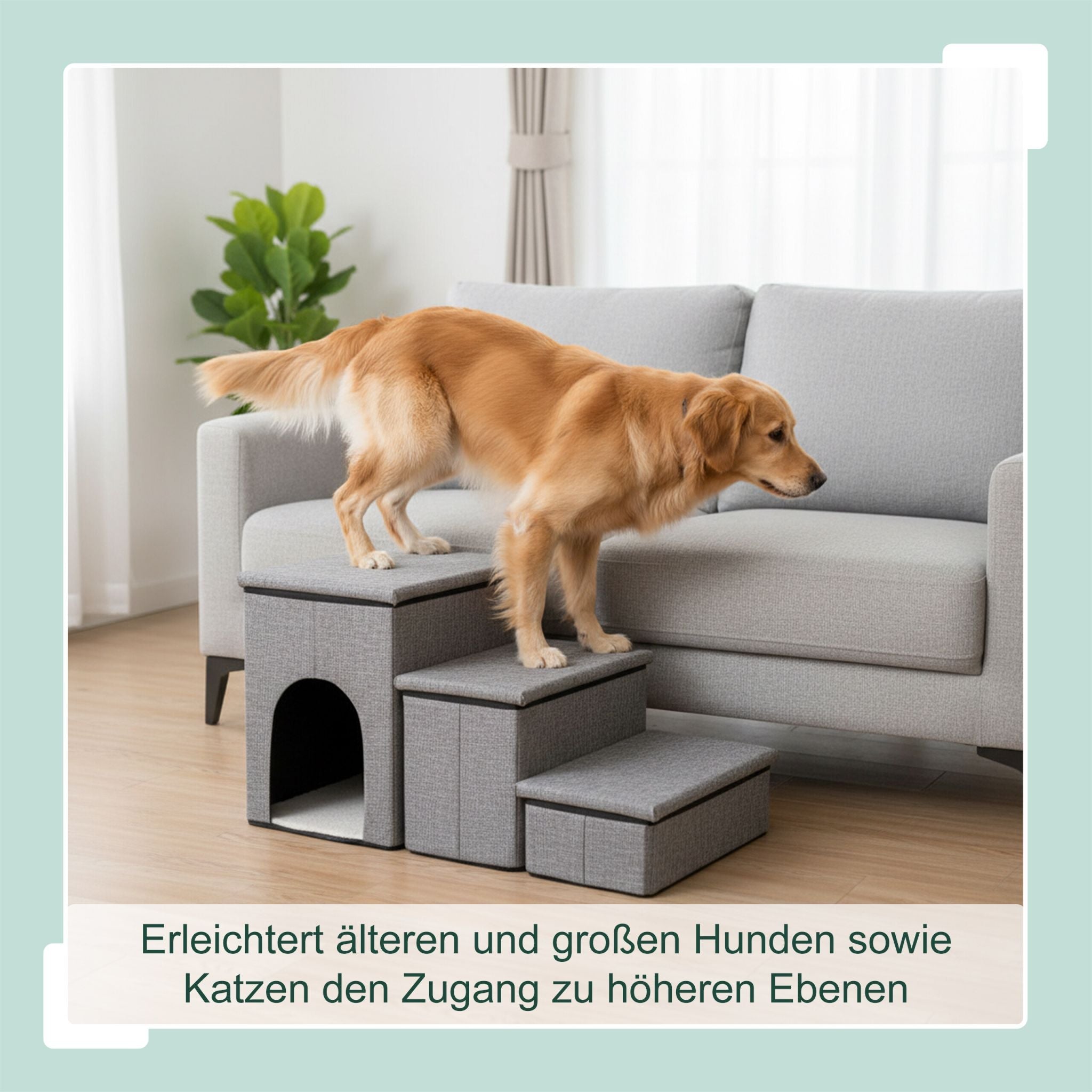 Faltbare Hundetreppe mit 3 Stufen Grau von Relaxdays