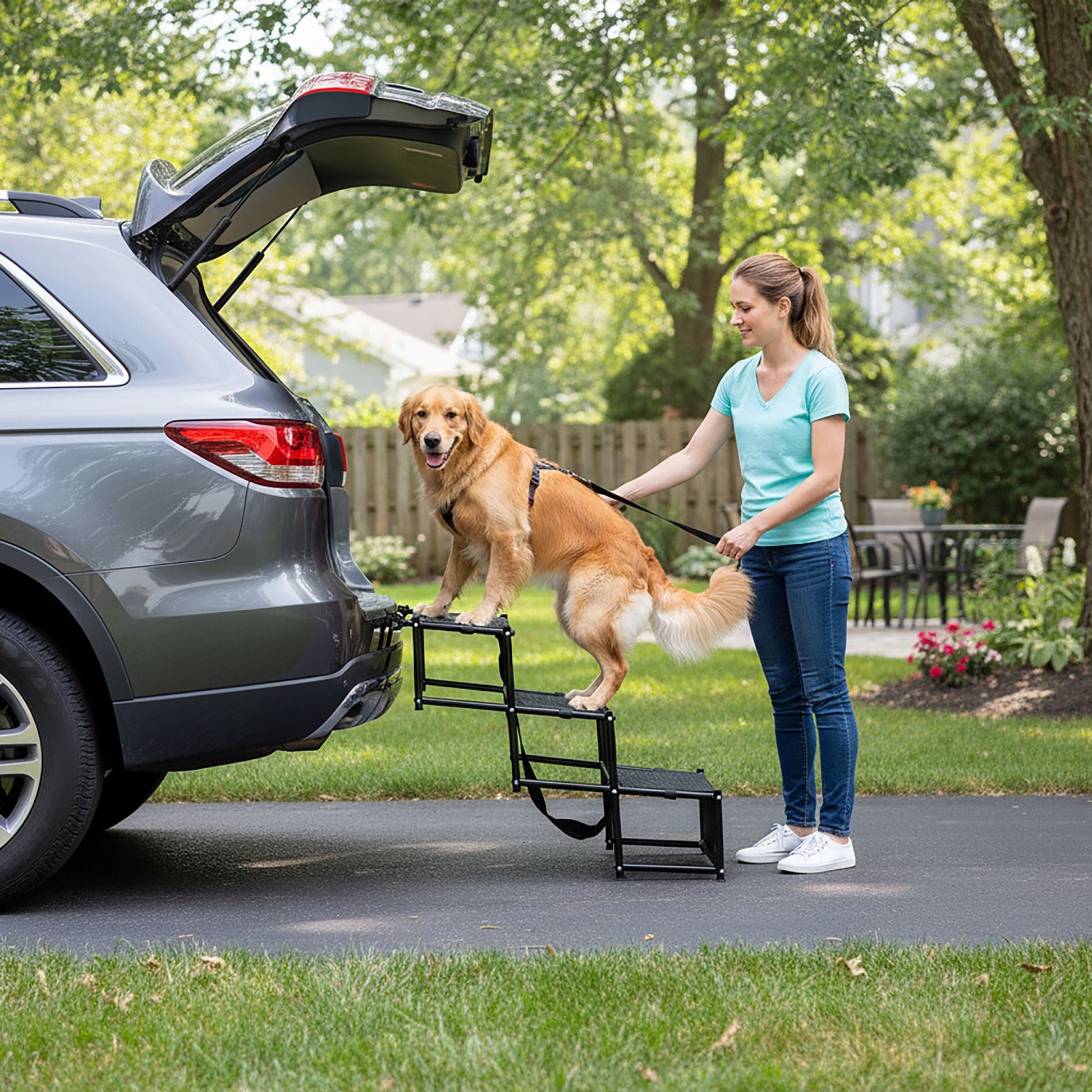 Hundetreppe Auto klappbar 4 Stufen Schwarz von Relaxdays