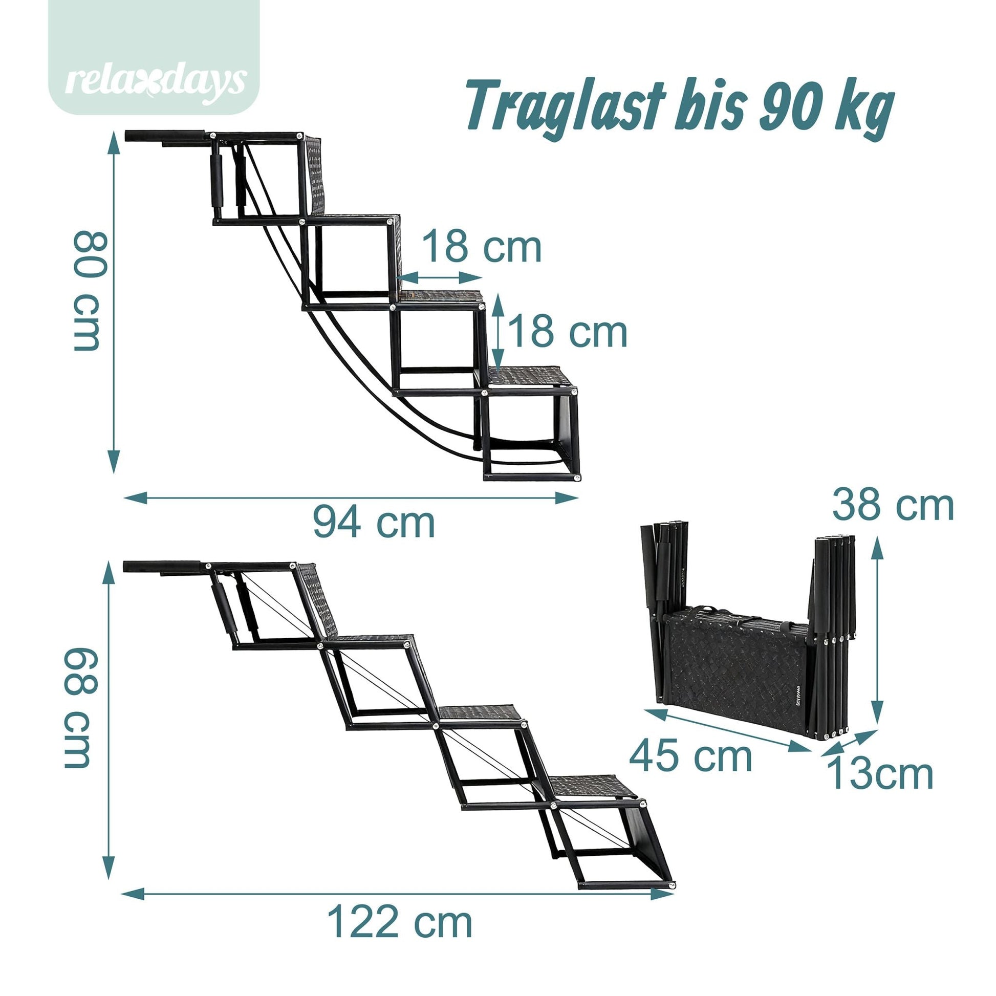 Hundetreppe Auto klappbar 4 Stufen Schwarz von Relaxdays