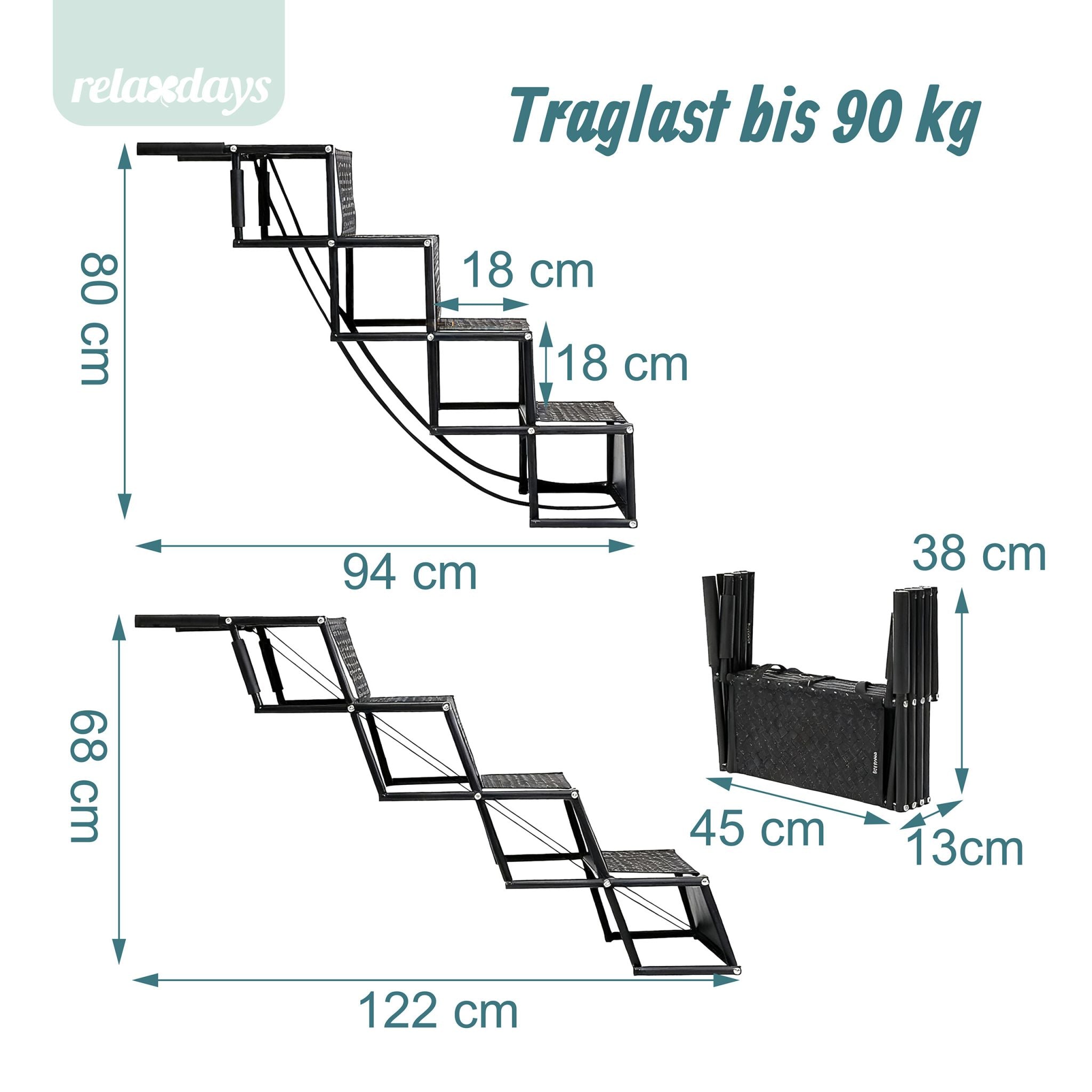 Hundetreppe Auto klappbar 4 Stufen Schwarz von Relaxdays