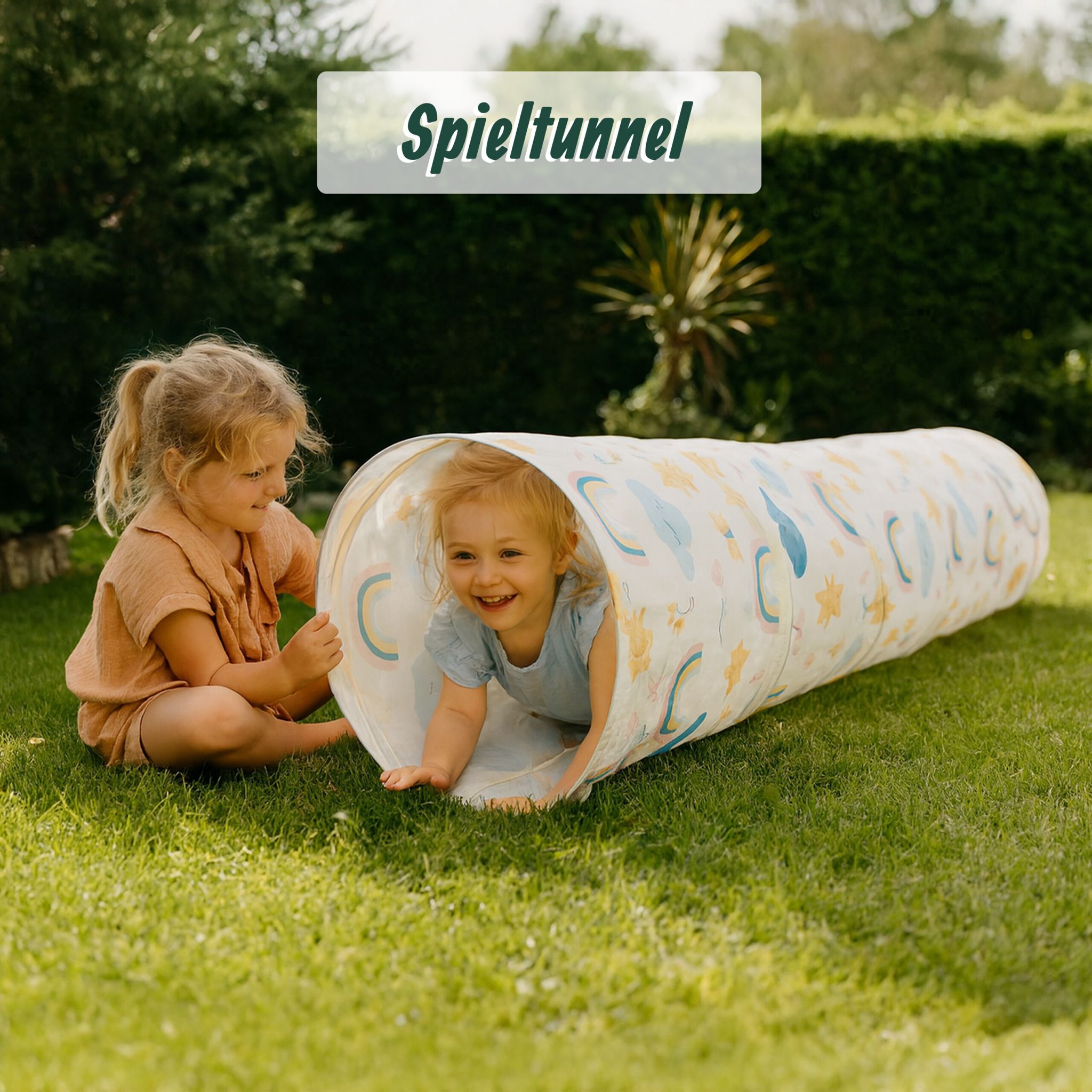 Spieltunnel 180cm Beige-Blau-Rosa