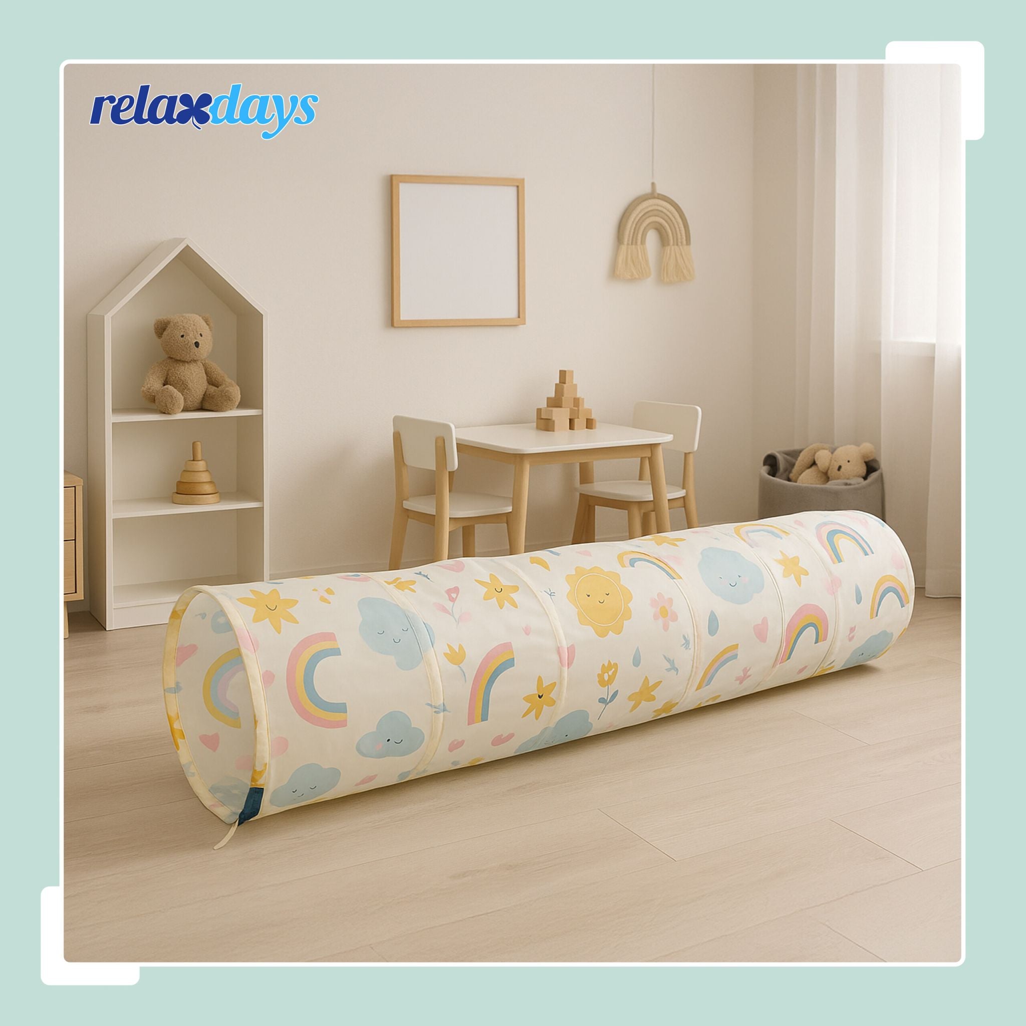 Spieltunnel 180cm Beige-Blau-Rosa