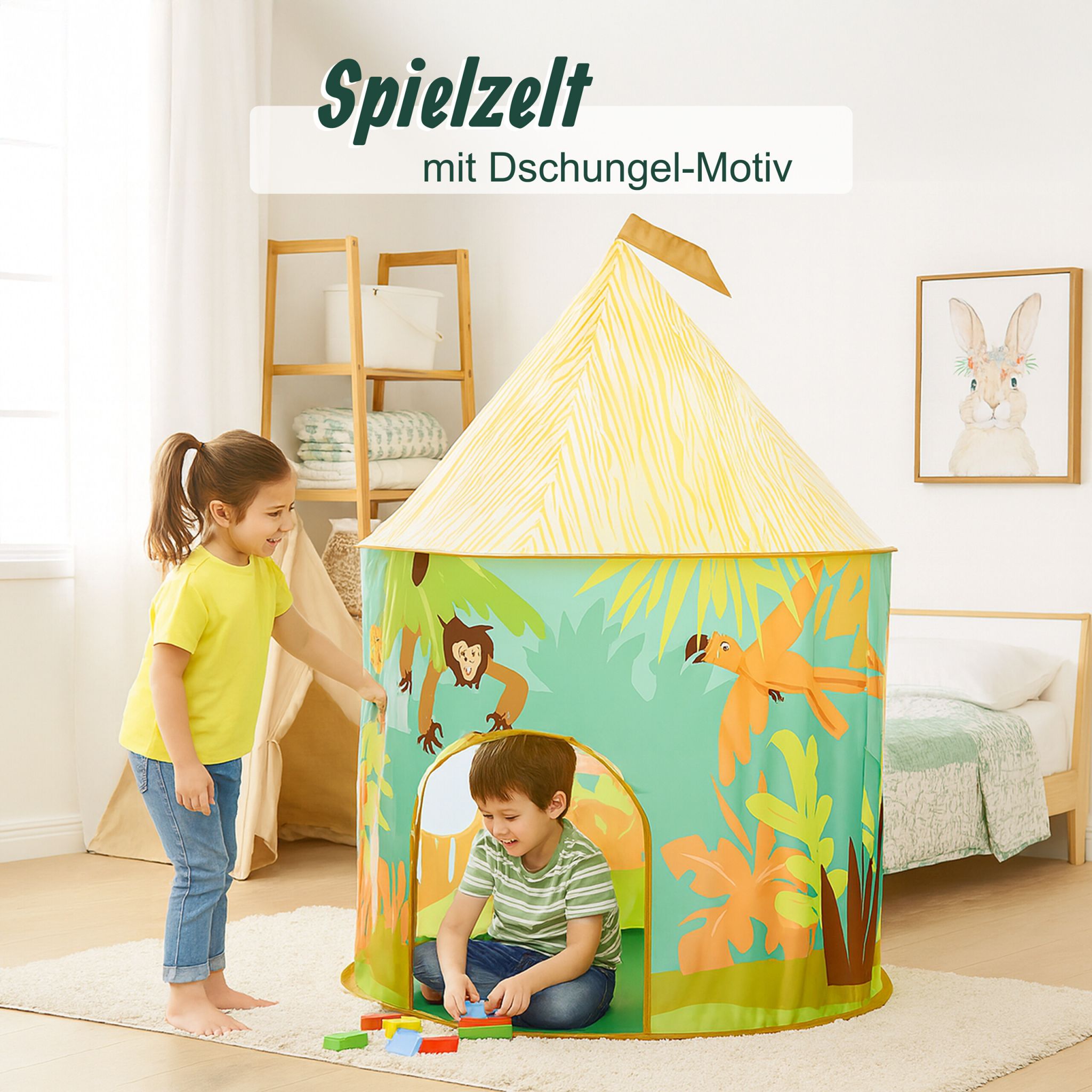 Spielzelt Dschungel Kinder Gelb-Grün-Türkis