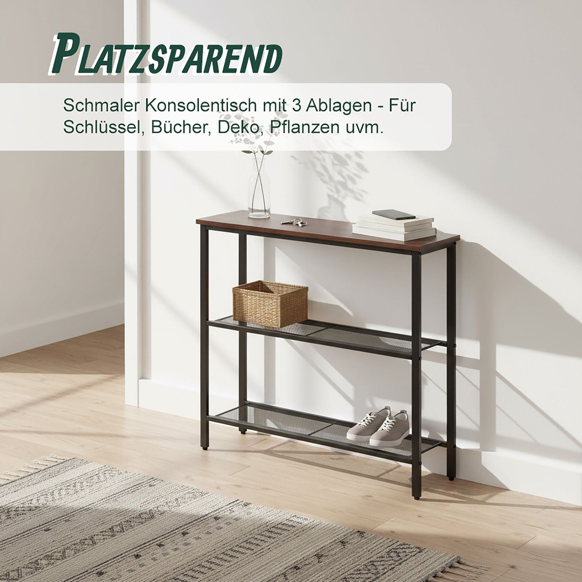 Konsolentisch mit 3 Ablagen Braun-Schwarz von Relaxdays