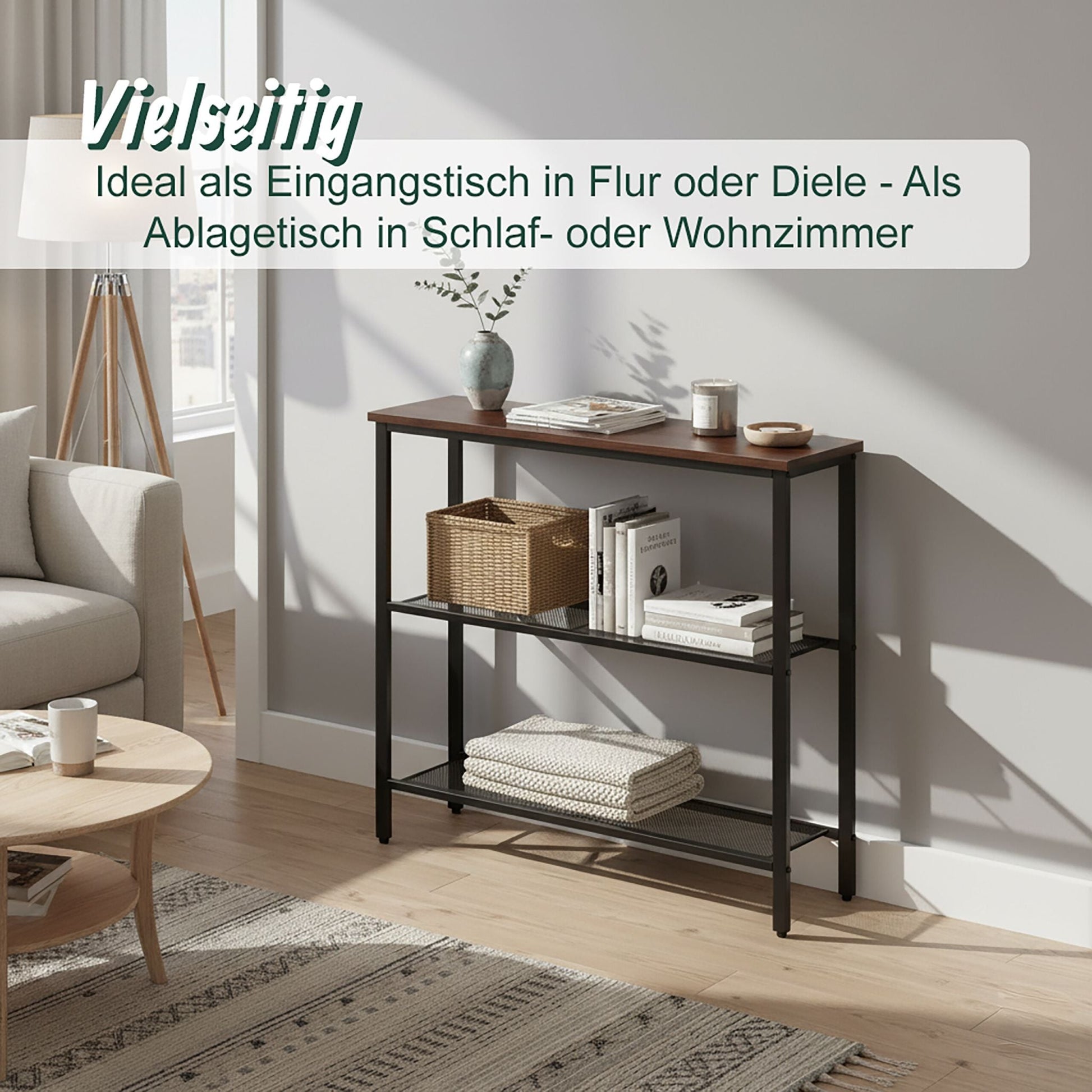 Konsolentisch mit 3 Ablagen Braun-Schwarz von Relaxdays