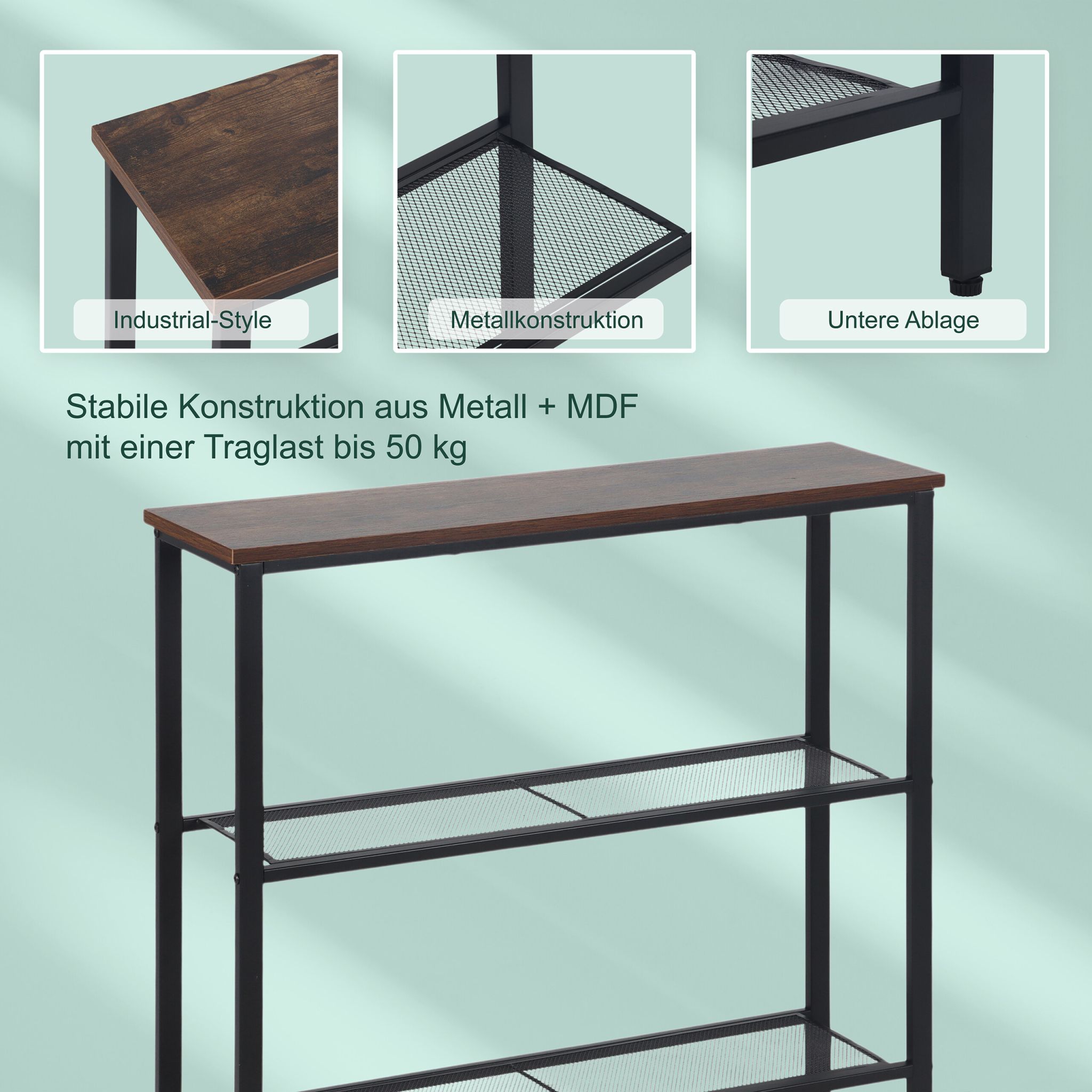 Konsolentisch mit 3 Ablagen Braun-Schwarz von Relaxdays