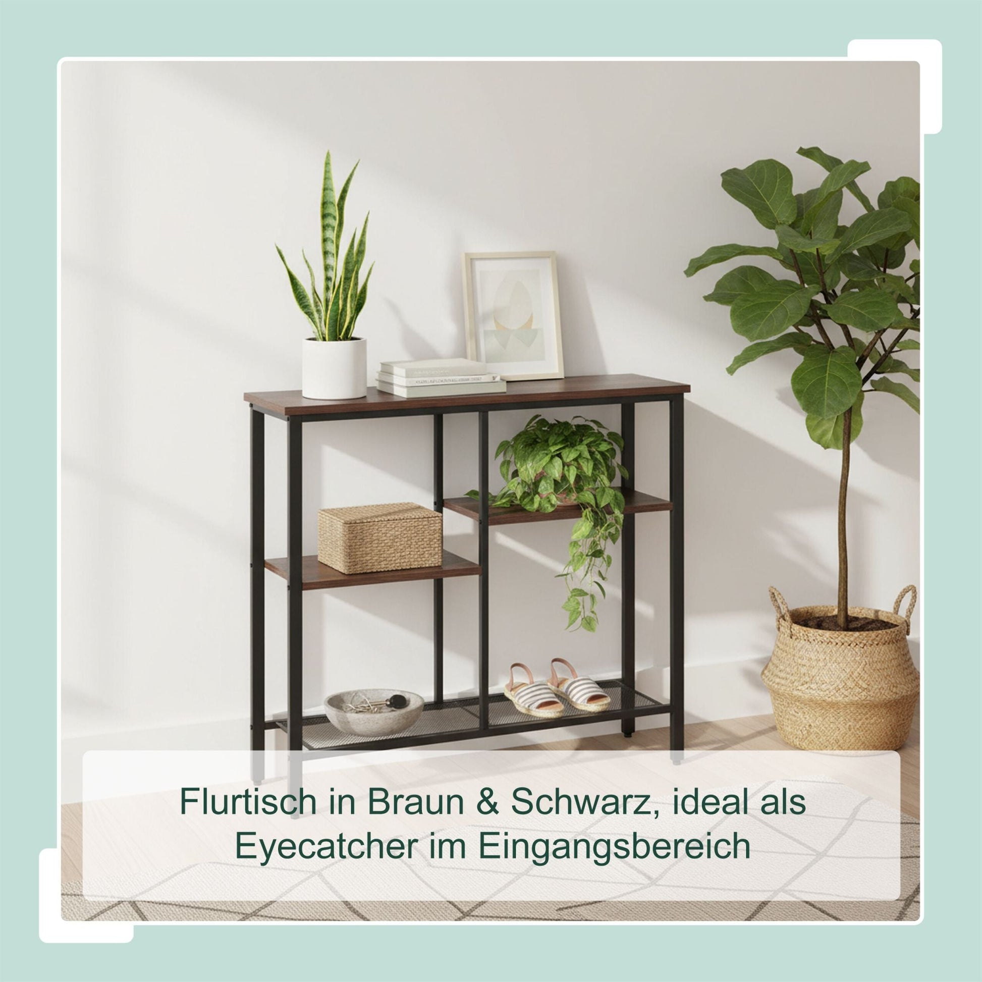 Konsolentisch mit 4 Ablagen Braun-Schwarz von Relaxdays