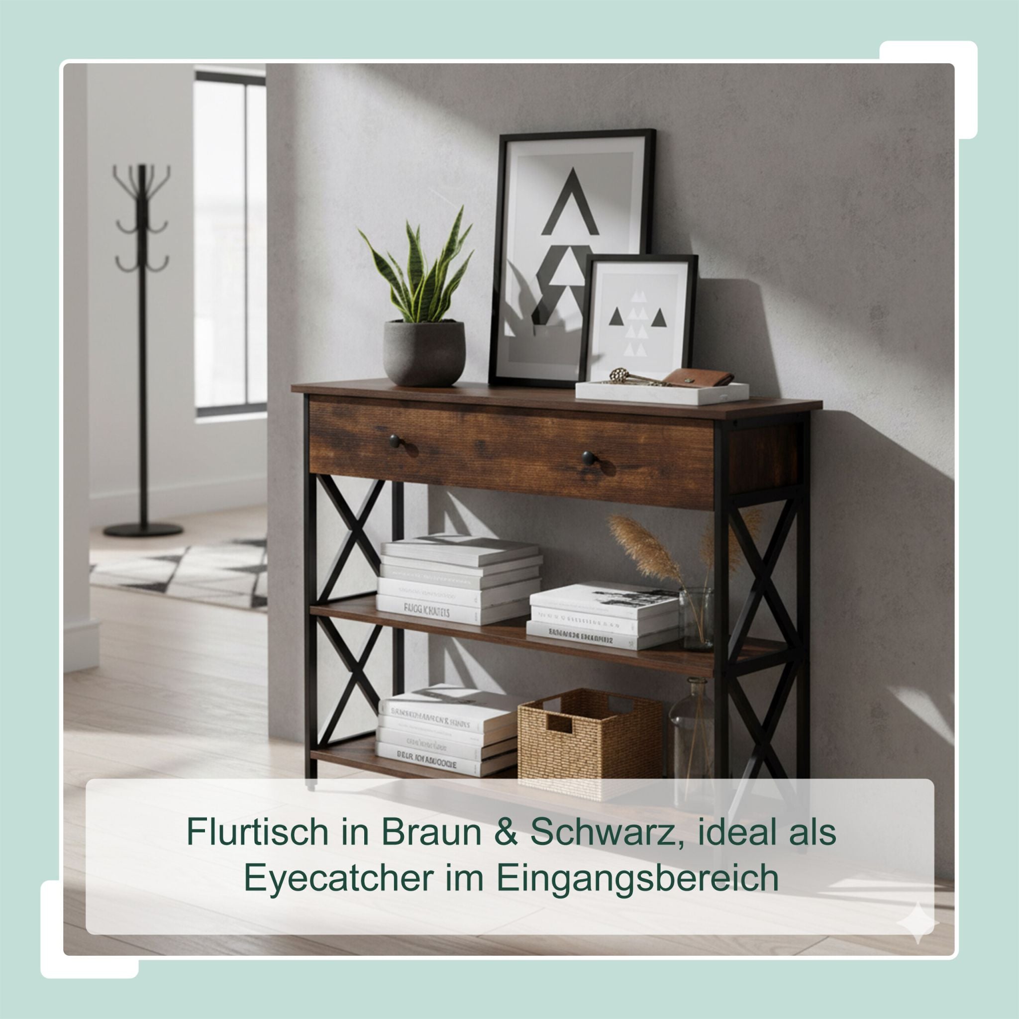 Konsolentisch mit Schublade Braun-Schwarz von Relaxdays