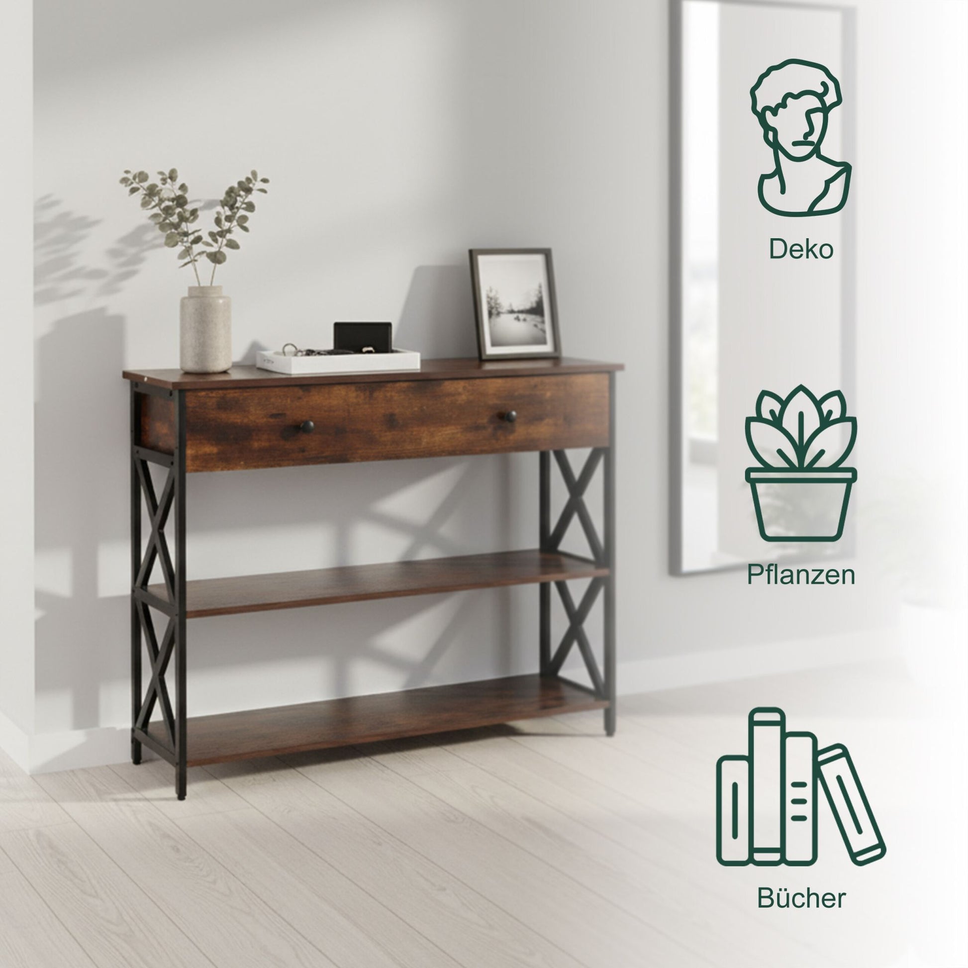 Konsolentisch mit Schublade Braun-Schwarz von Relaxdays