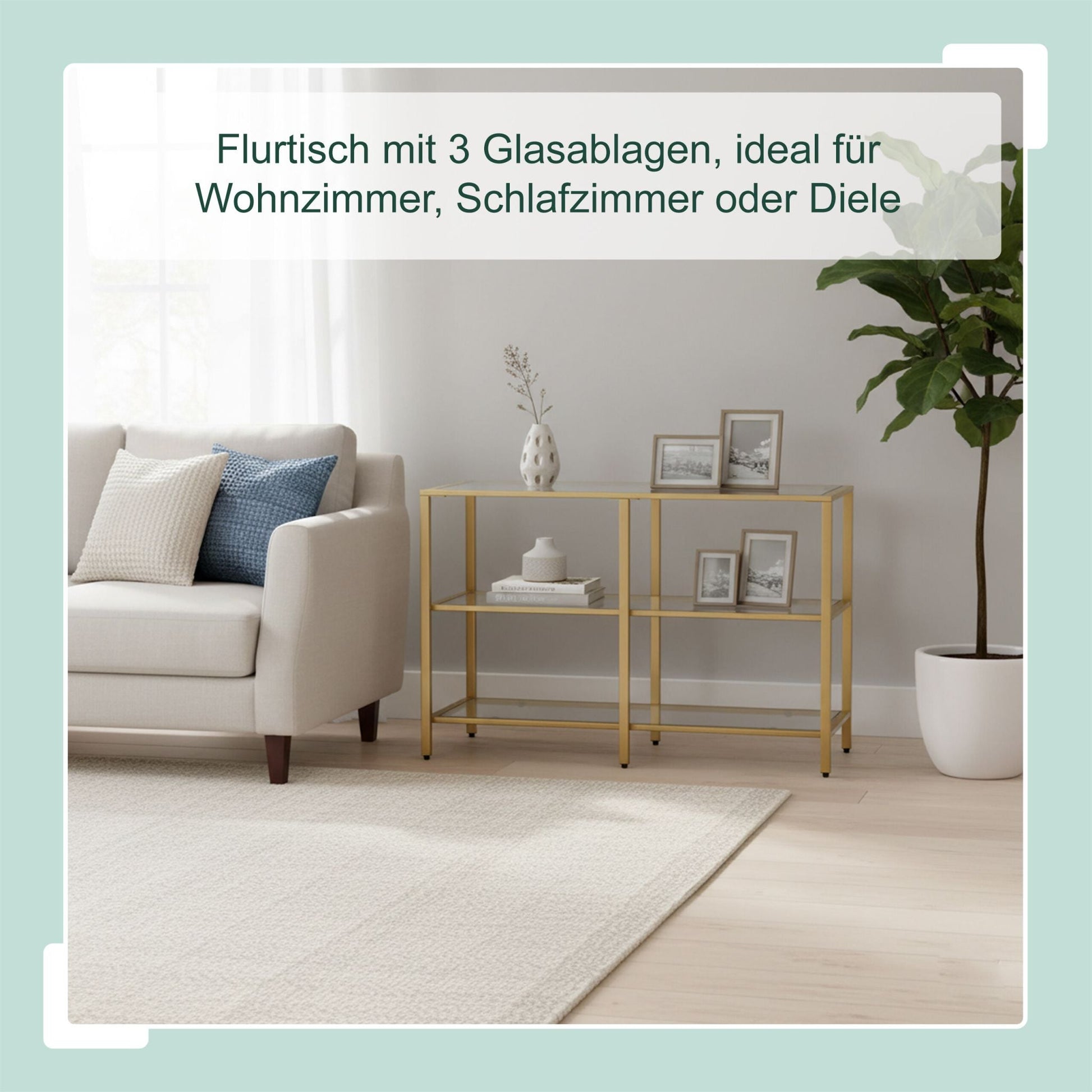 Konsolentisch mit 3 Glasablagen Gold-Transparent von Relaxdays