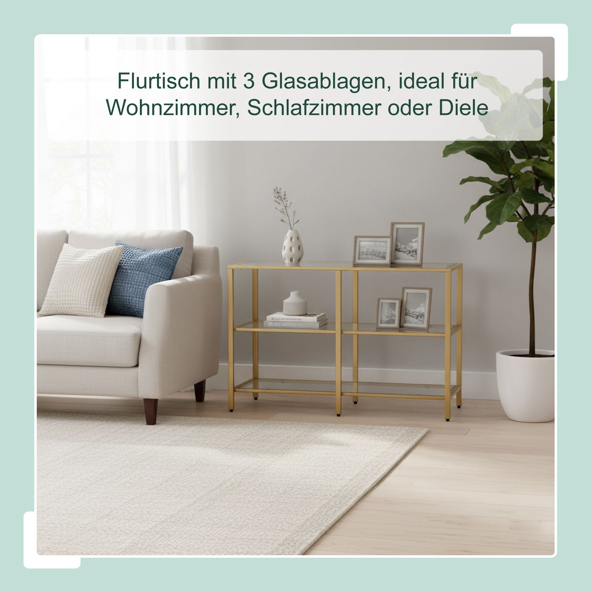 Konsolentisch mit 3 Glasablagen Gold-Transparent von Relaxdays