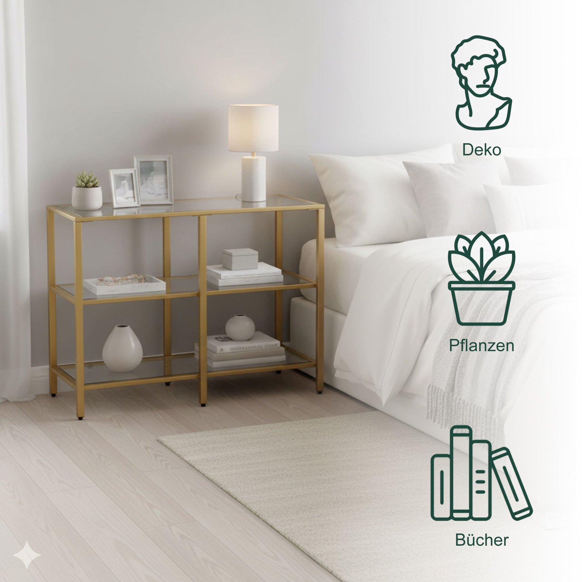 Konsolentisch mit 3 Glasablagen Gold-Transparent von Relaxdays