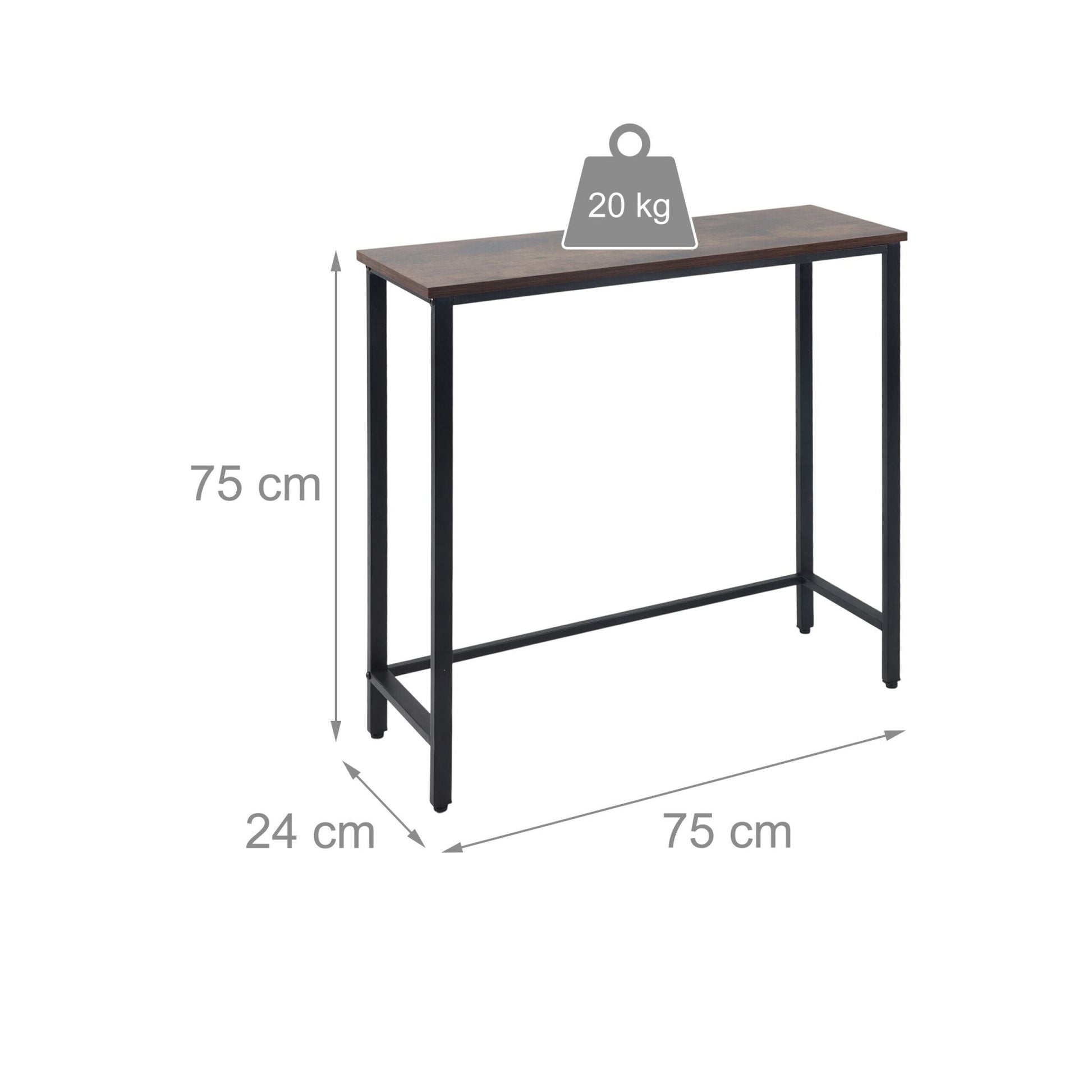 Schmaler Konsolentisch Industrial Design Dunkelbraun-Schwarz von Relaxdays