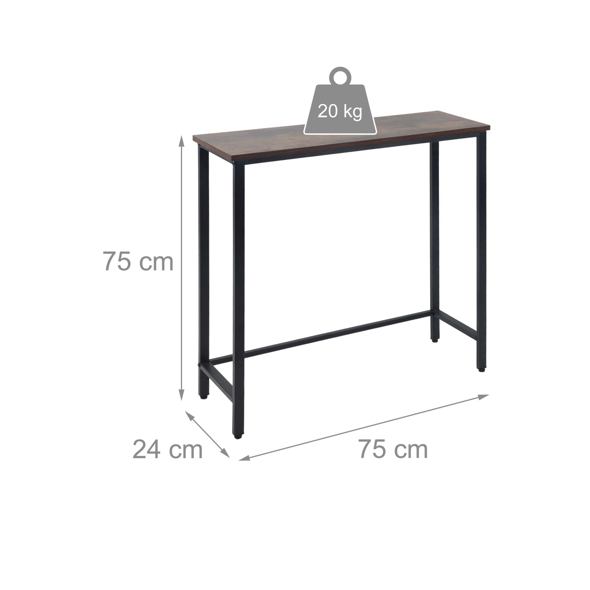 Schmaler Konsolentisch Industrial Design Dunkelbraun-Schwarz von Relaxdays