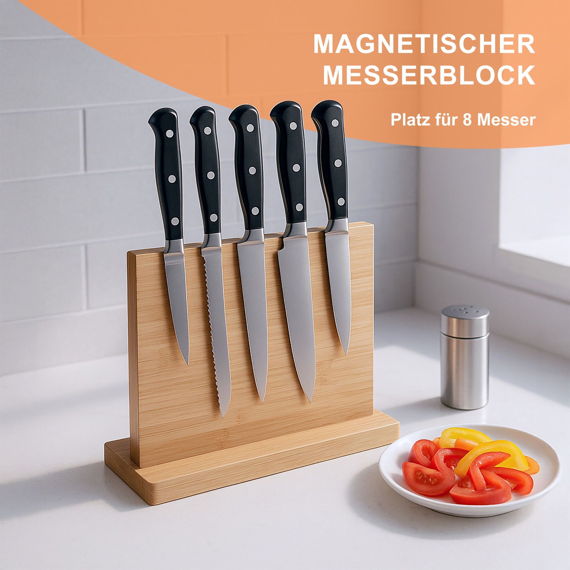 Magnetischer Messerblock Bambus Hellbraun von Relaxdays
