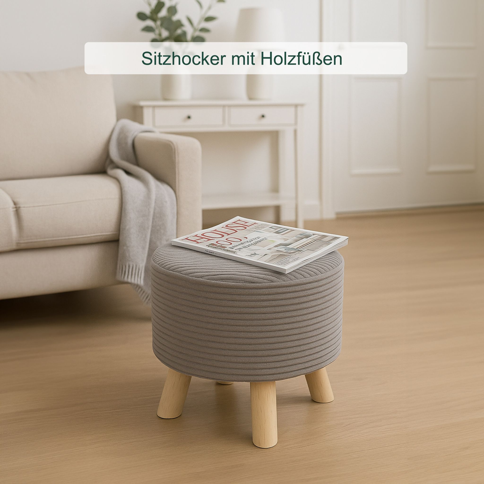 Hocker Cord Hellbraun-Grau von Relaxdays