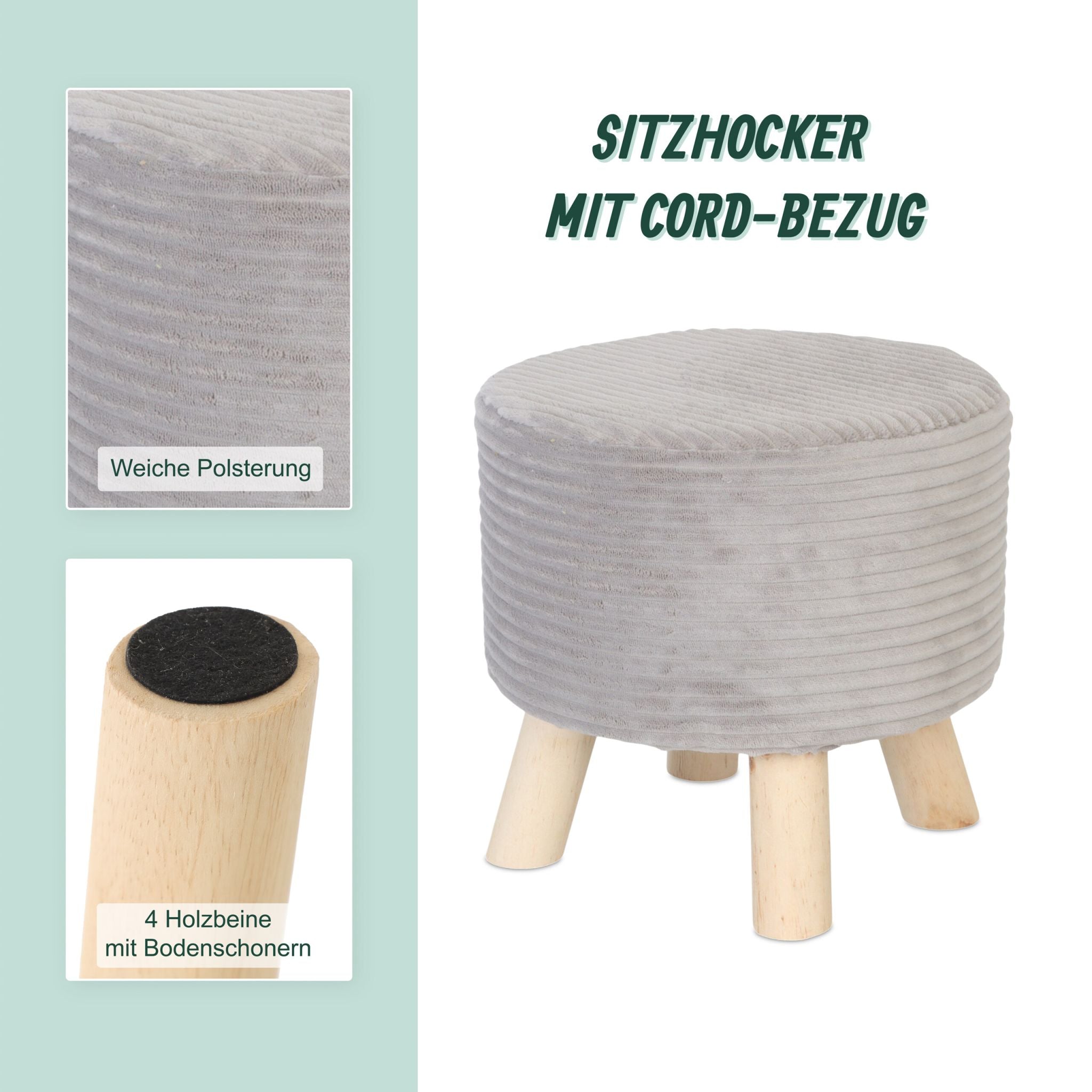 Hocker Cord Hellbraun-Grau von Relaxdays