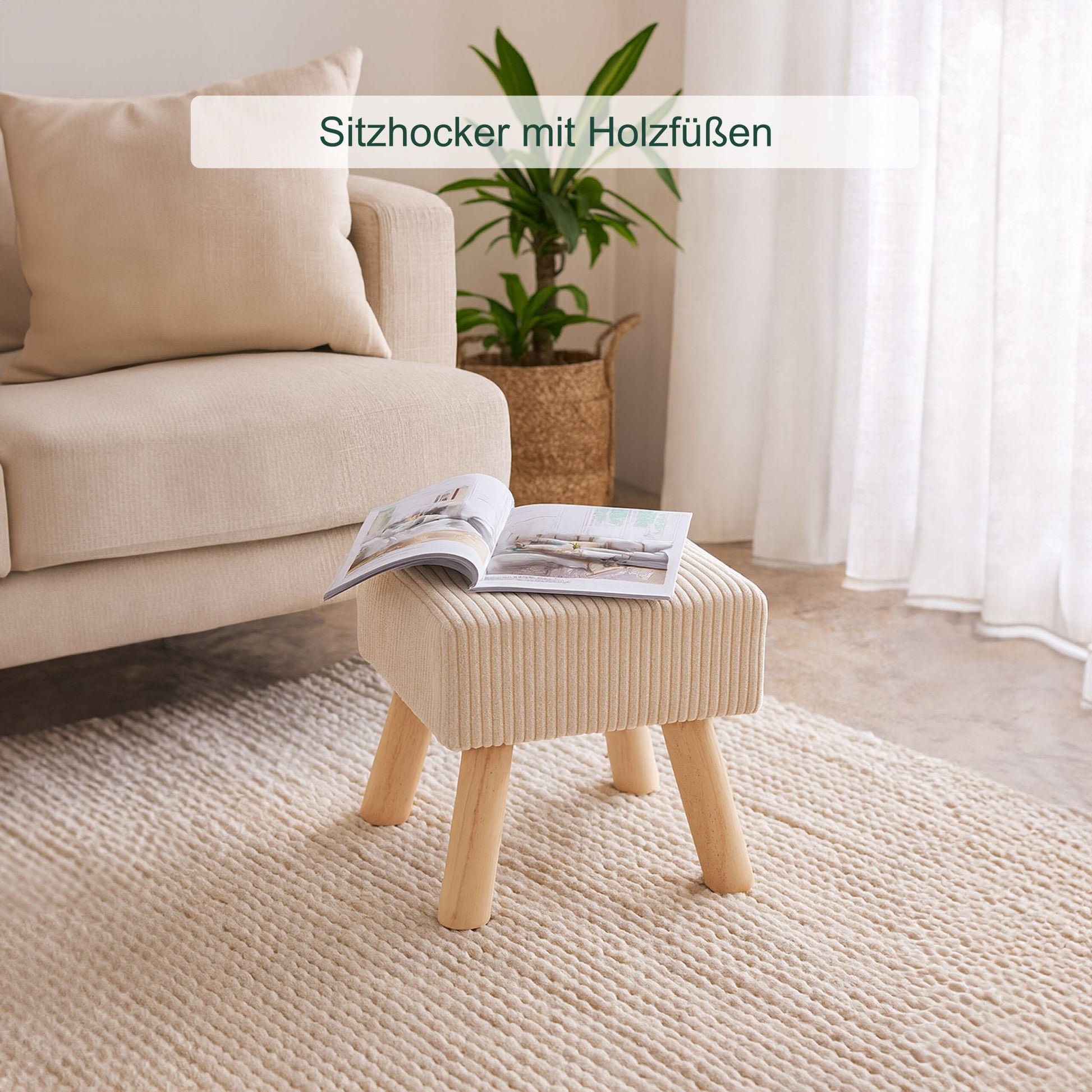 Hocker Cord Beige-Hellbraun von Relaxdays