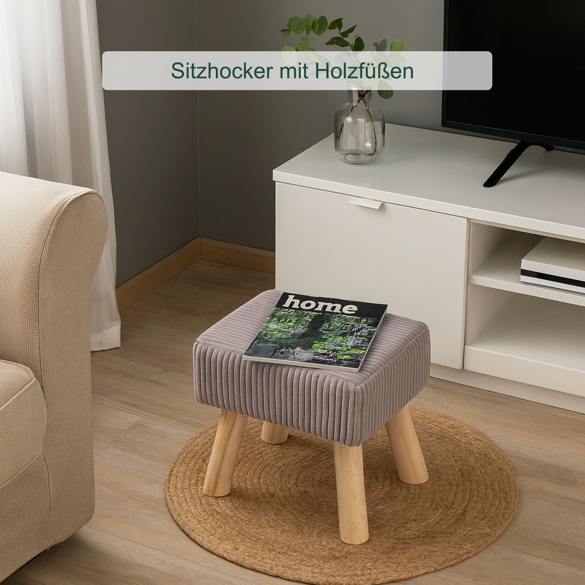 Hocker Cord Hellbraun-Grau von Relaxdays