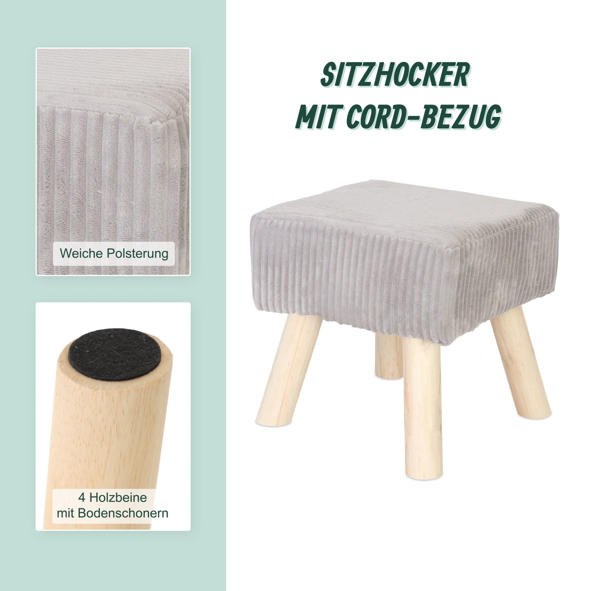 Hocker Cord Hellbraun-Grau von Relaxdays