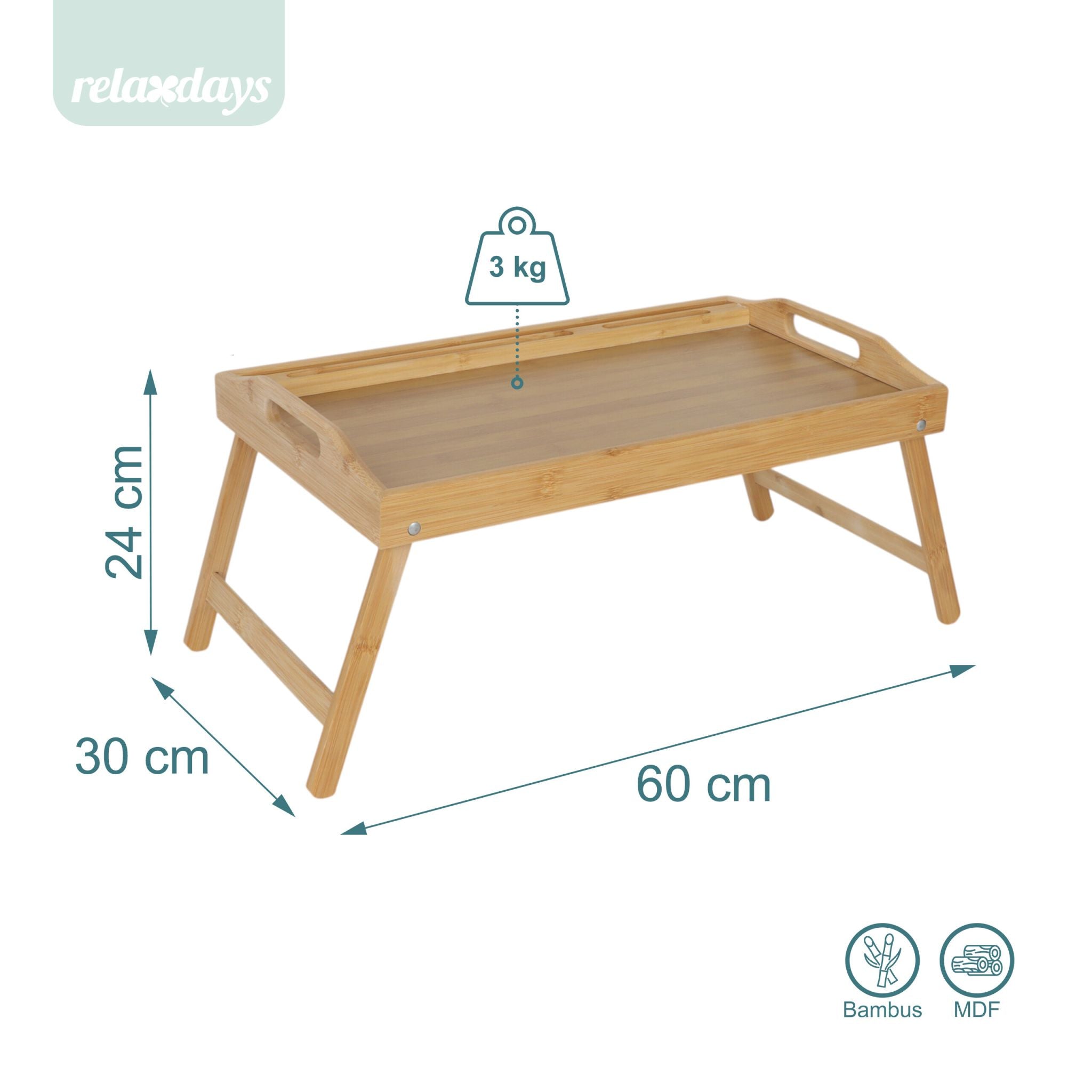 Klappbares Betttablett Bambus Hellbraun von Relaxdays