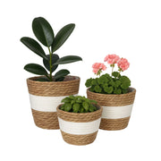 Runder Blumentopf 3er-Set Weiss-Hellbraun von Relaxdays