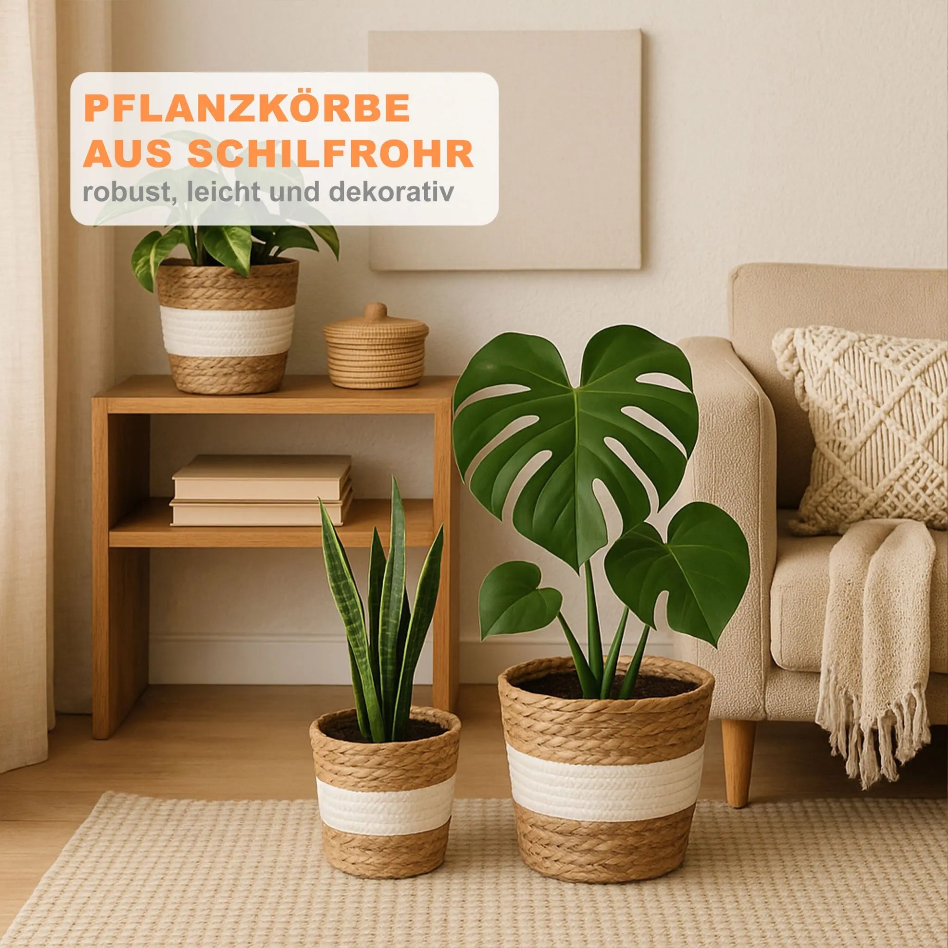 Runder Blumentopf 3er-Set Weiss-Hellbraun von Relaxdays